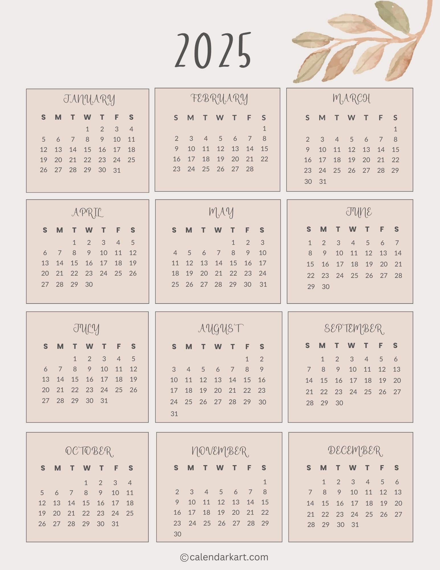 Free Printable Year At A Glance Calendar Printable Calendar