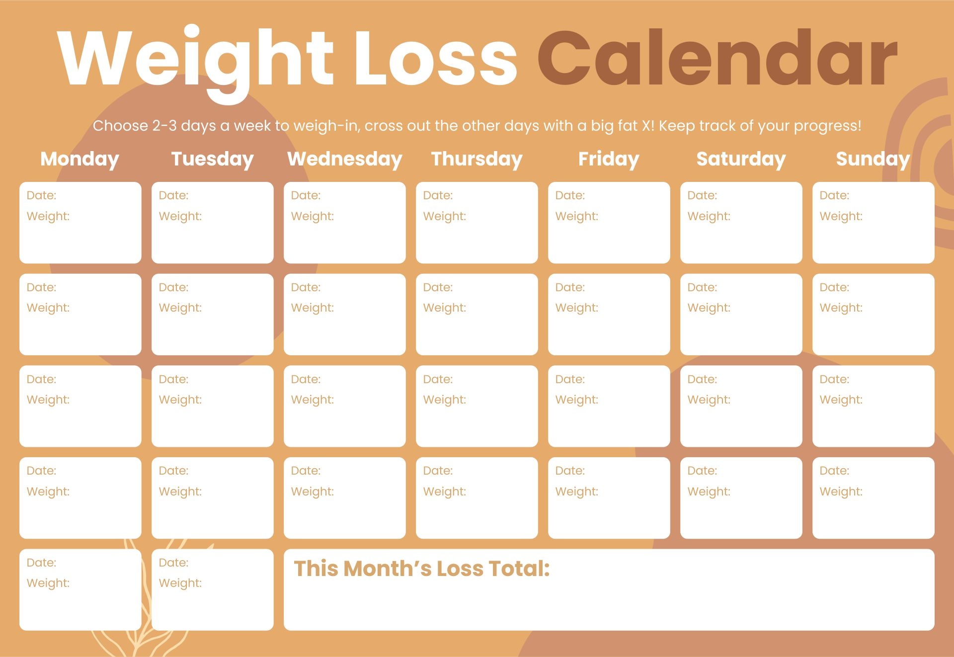 10 Best Weight Loss Planner Printable PDF For Free At Printablee | Free Printable 2024 Weight Loss Calendar Template