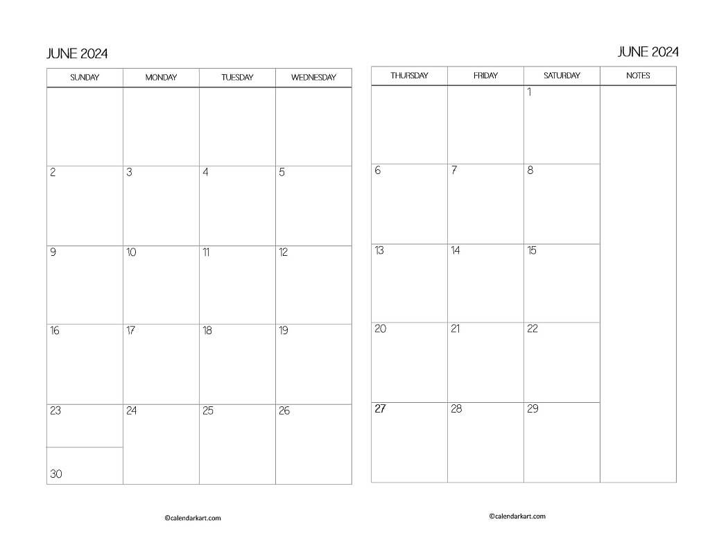 2 Page Monthly Calendars 2024 - Calendarkart regarding Free Printable Bi-Monthly Calendar 2024