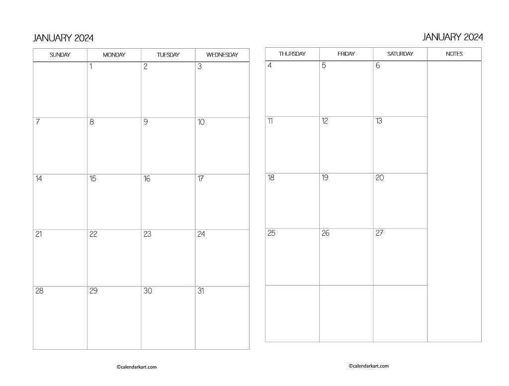 2 Page Monthly Calendars 2024 - Calendarkart with regard to Free Printable Bi Monthly Calendar 2024