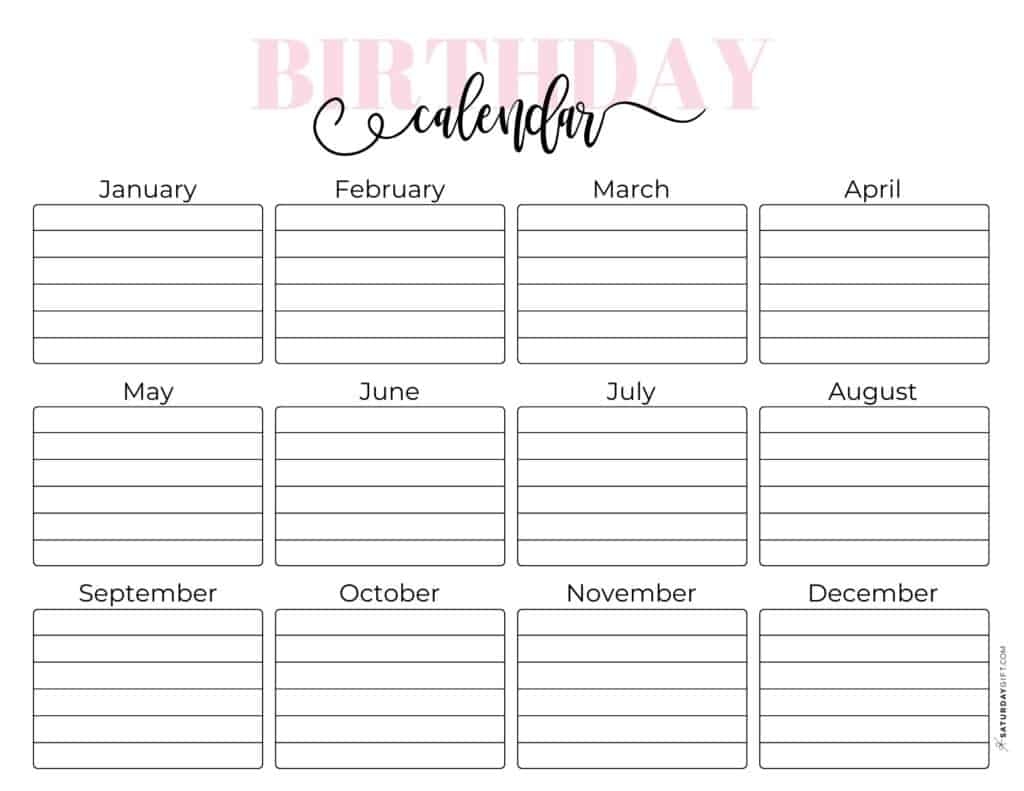 20 Cute &amp;amp; Free Printable Birthday Calendar Templates | Saturdaygift regarding Free Printable Birthday Calendar 2024