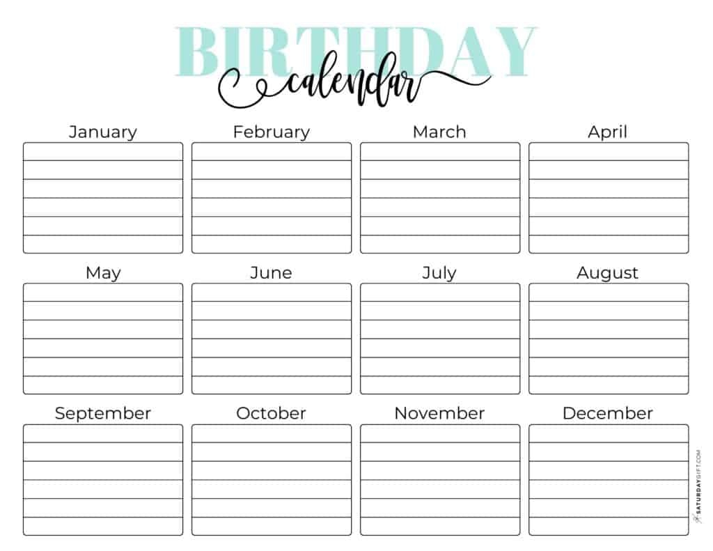 20 Cute &amp;amp; Free Printable Birthday Calendar Templates | Saturdaygift regarding Free Printable Birthday Calendar Template 2024