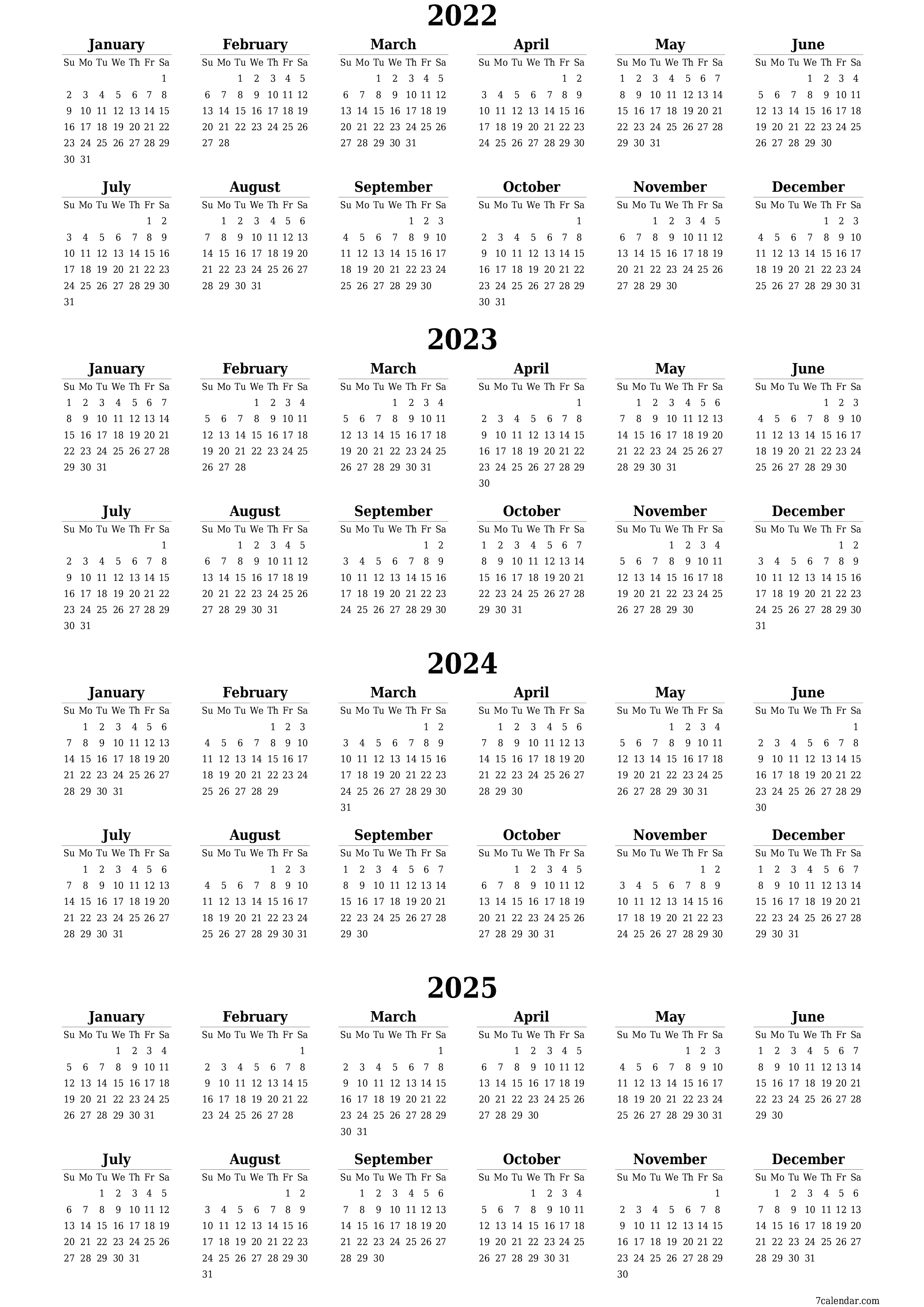2022 2023 2024 2025 Free Printable Calendars And Planners PDF - Free Printable 3 Year Calendar 2024 To 2025