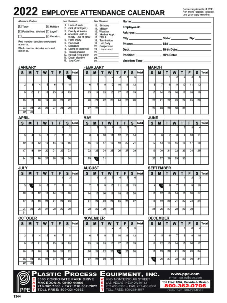 2022 2024 Form PPE Employee Attendance Calendar Fill Online Printable - Free Printable 2024 Employee Attendance Calendar Ppe
