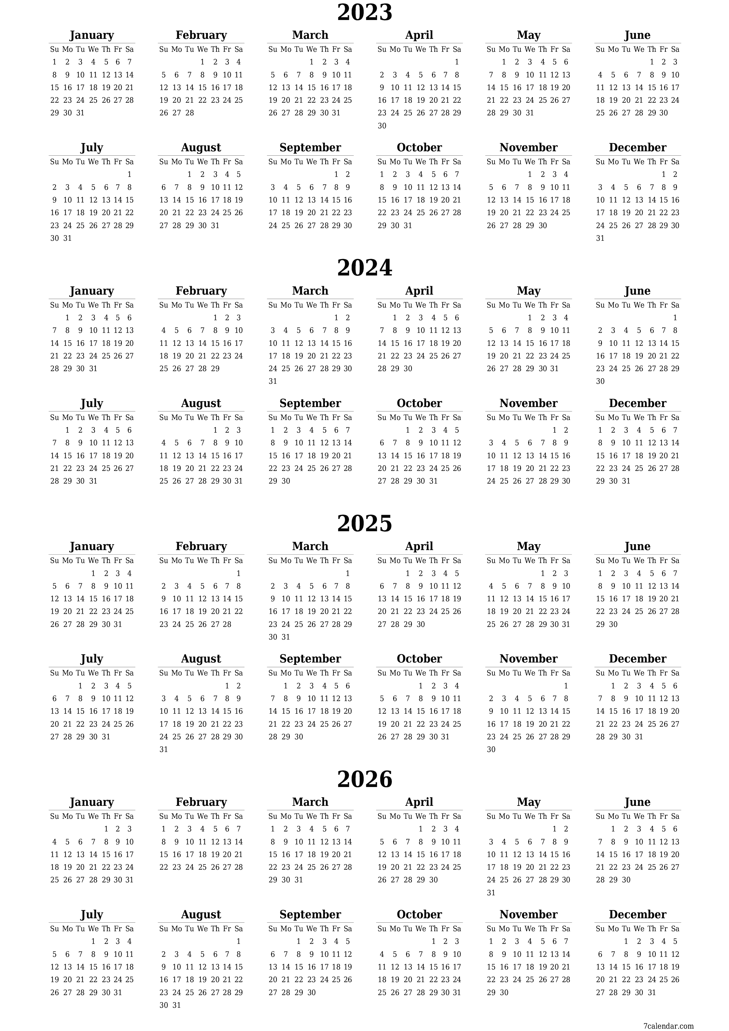 2023 2024 2025 2026 Free Printable Calendars And Planners PDF - Free Printable 5 Year Calendar 2024 To 2025