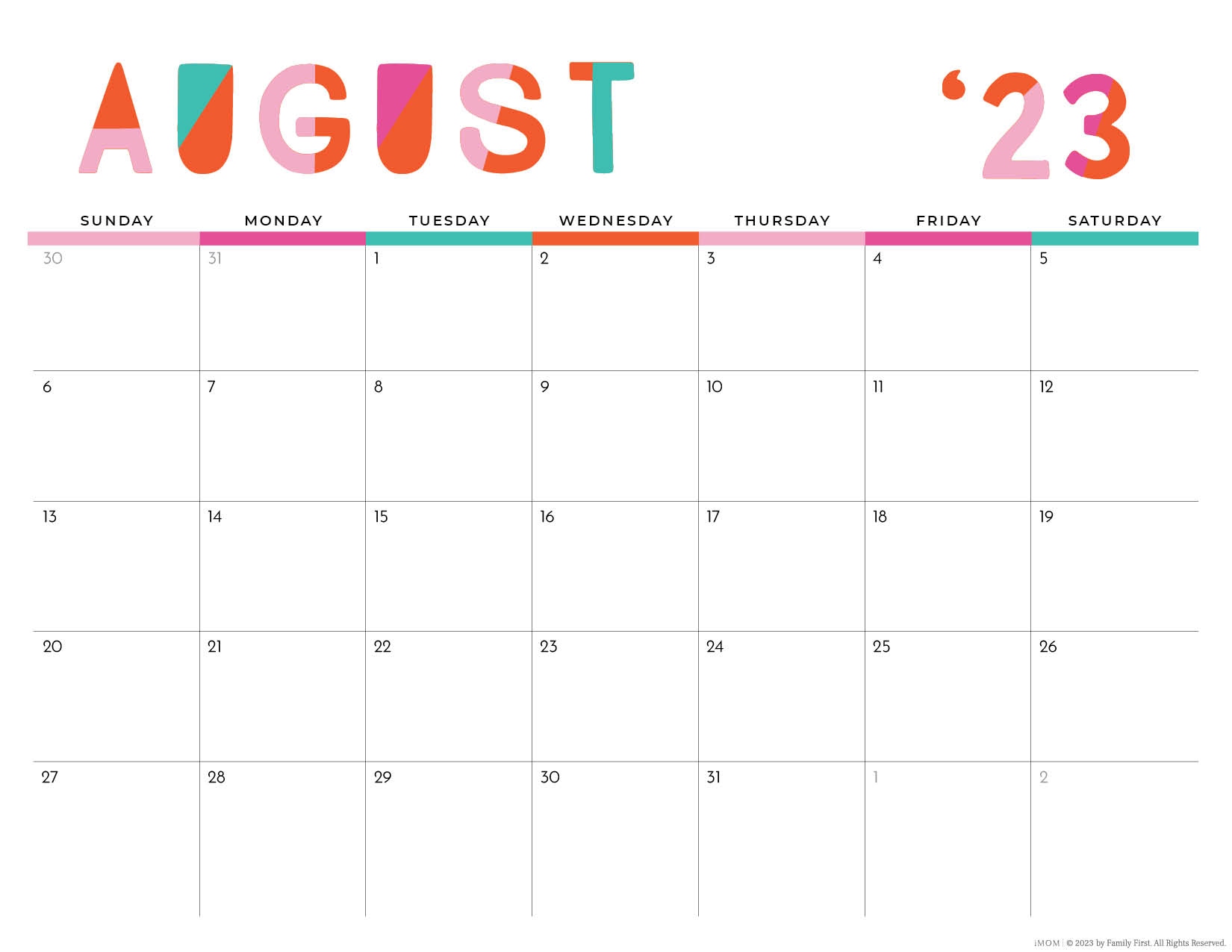 2023 2024 Colorful Printable Calendar For Moms IMOM - Free Printable 2024 Calendar Imom