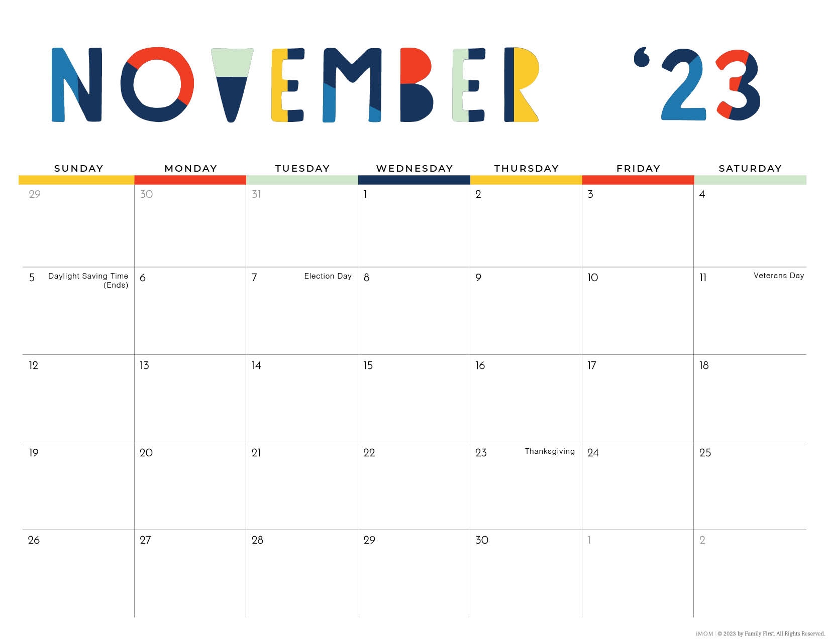 2023 2024 Colorful Printable Calendar For Moms IMOM - Free Printable 2024 Calendar With Holidays Imom