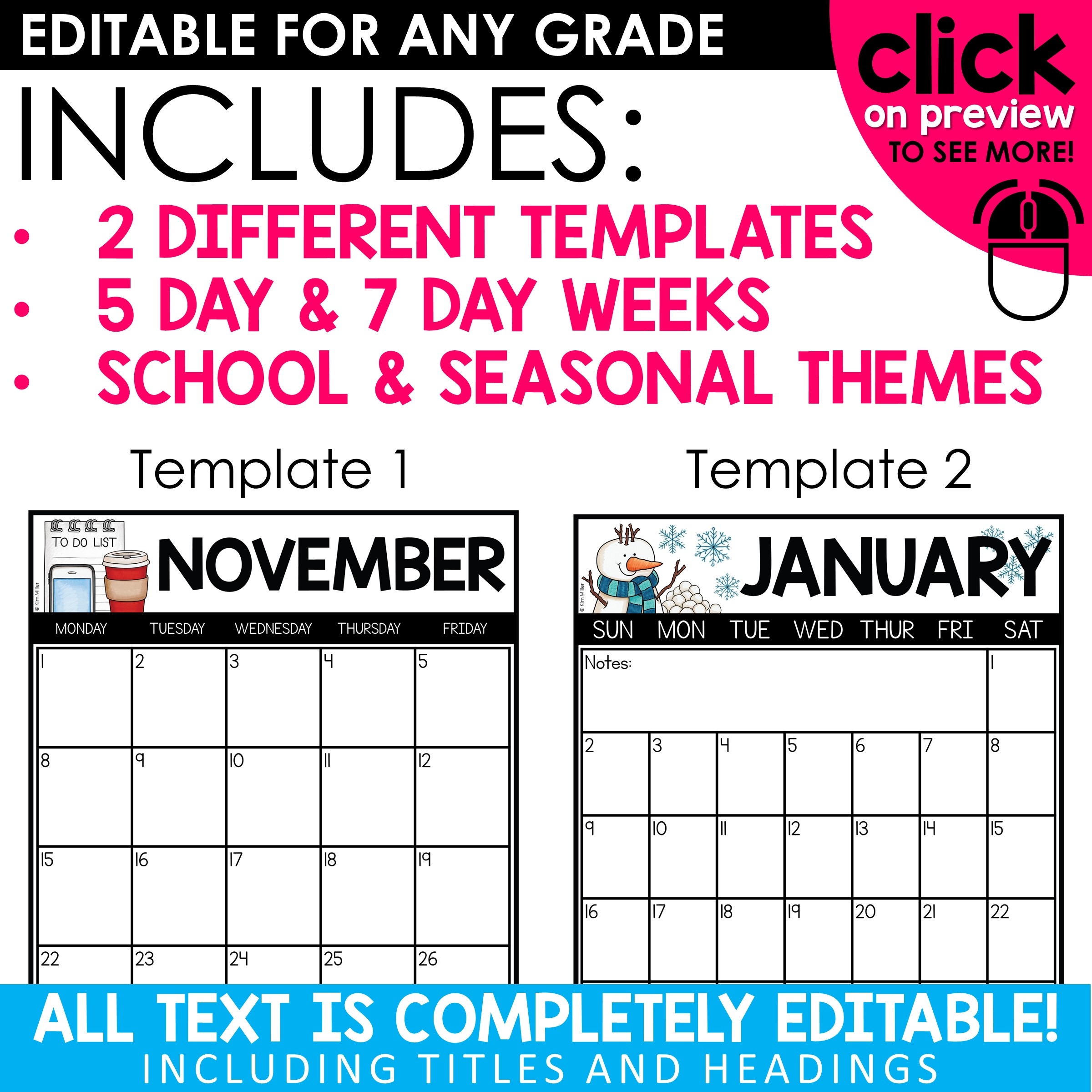 2023-2024 Editable Monthly Calendar Templates Printable &amp;amp; Digital with Free Printable And Fillable Calendar For 2024