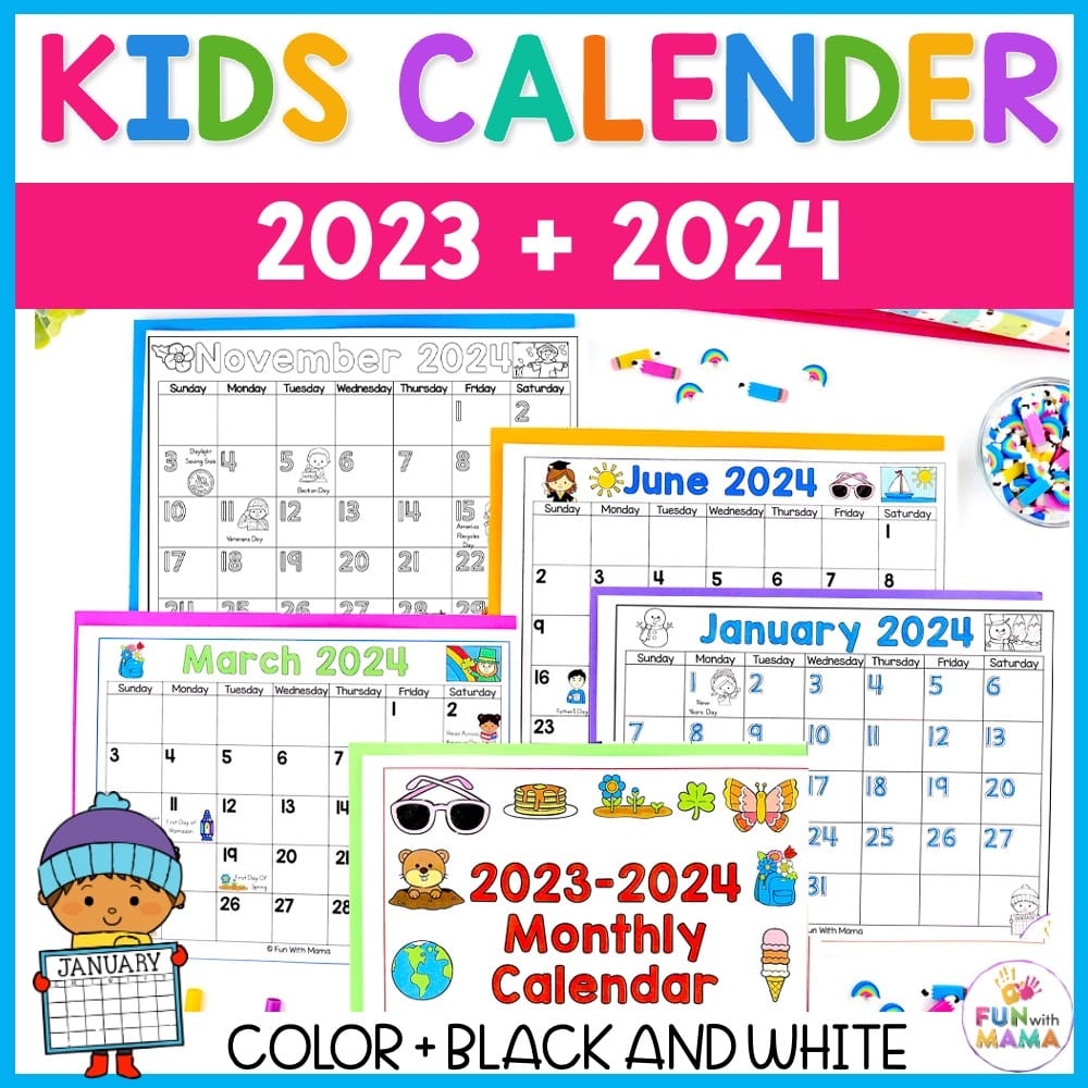 2023 - 2024 Monthly Calendar Activity Kindergarten | Printable - Fun With Mama Shop with regard to Free Printable Calendar 2024 Kindergarten