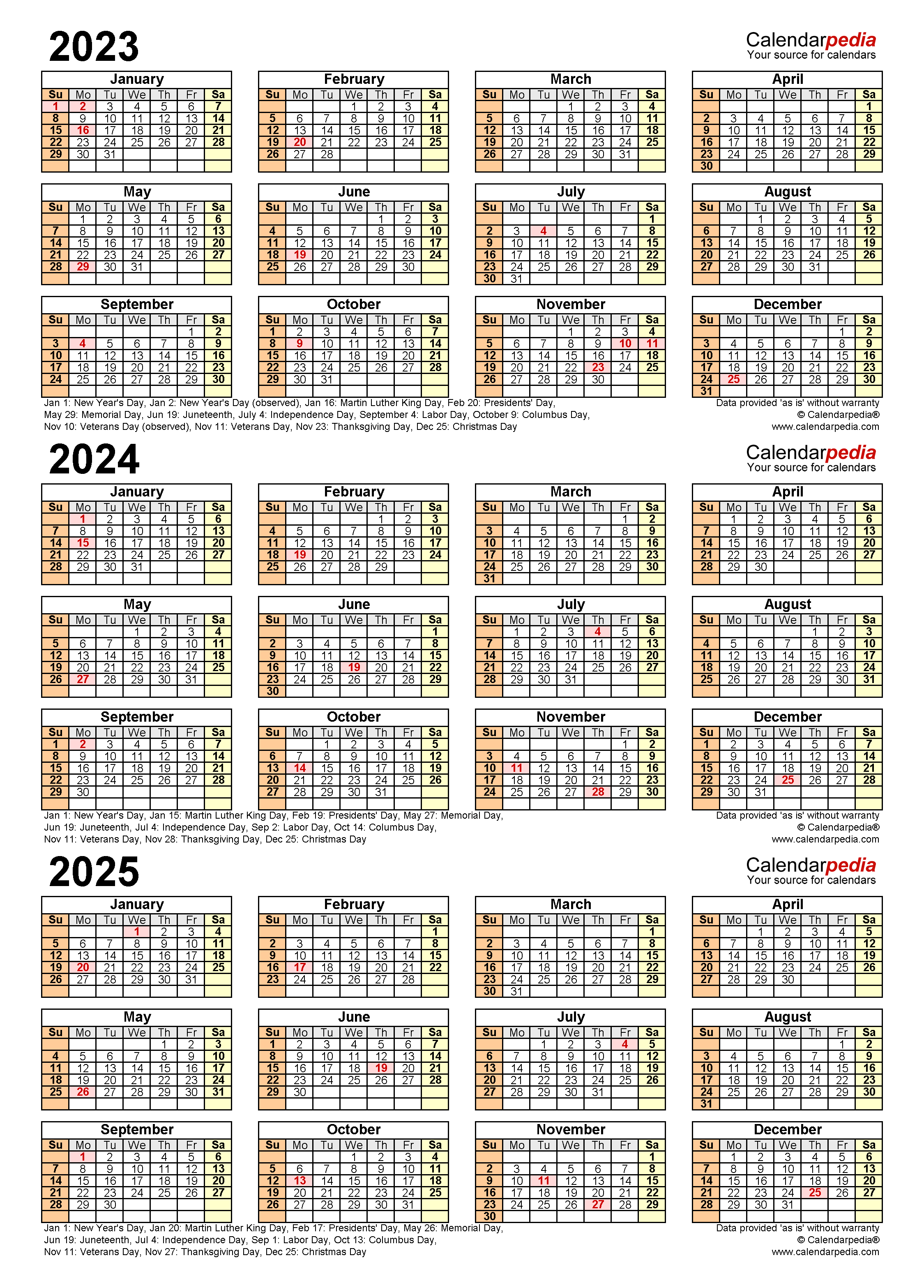 2023 2025 Three Year Calendar Free Printable PDF Templates - Free Printable 2024 And 2025 Calendar