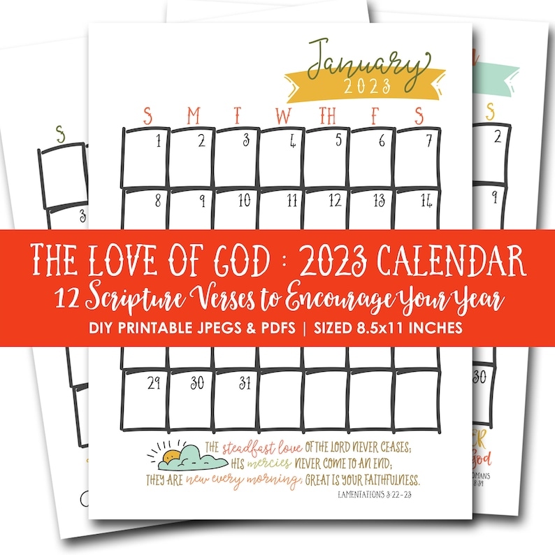 2023 Printable Calendar With Scripture Bible Verses Instant Etsy - Free Printable 2024 Calendar With Bible Verses