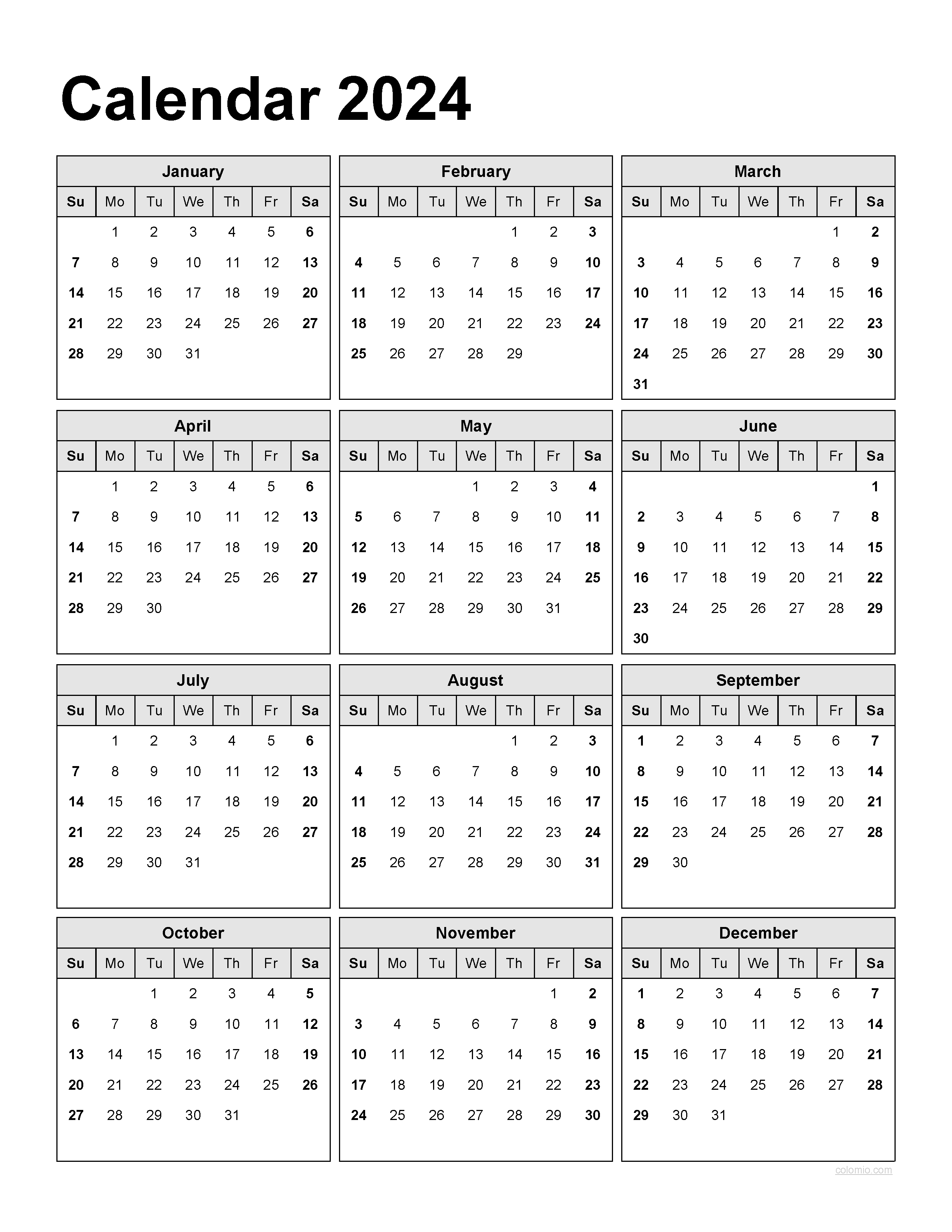 2024 12 Month Flat Calendar Template Pdf 2021 Betty Chelsey