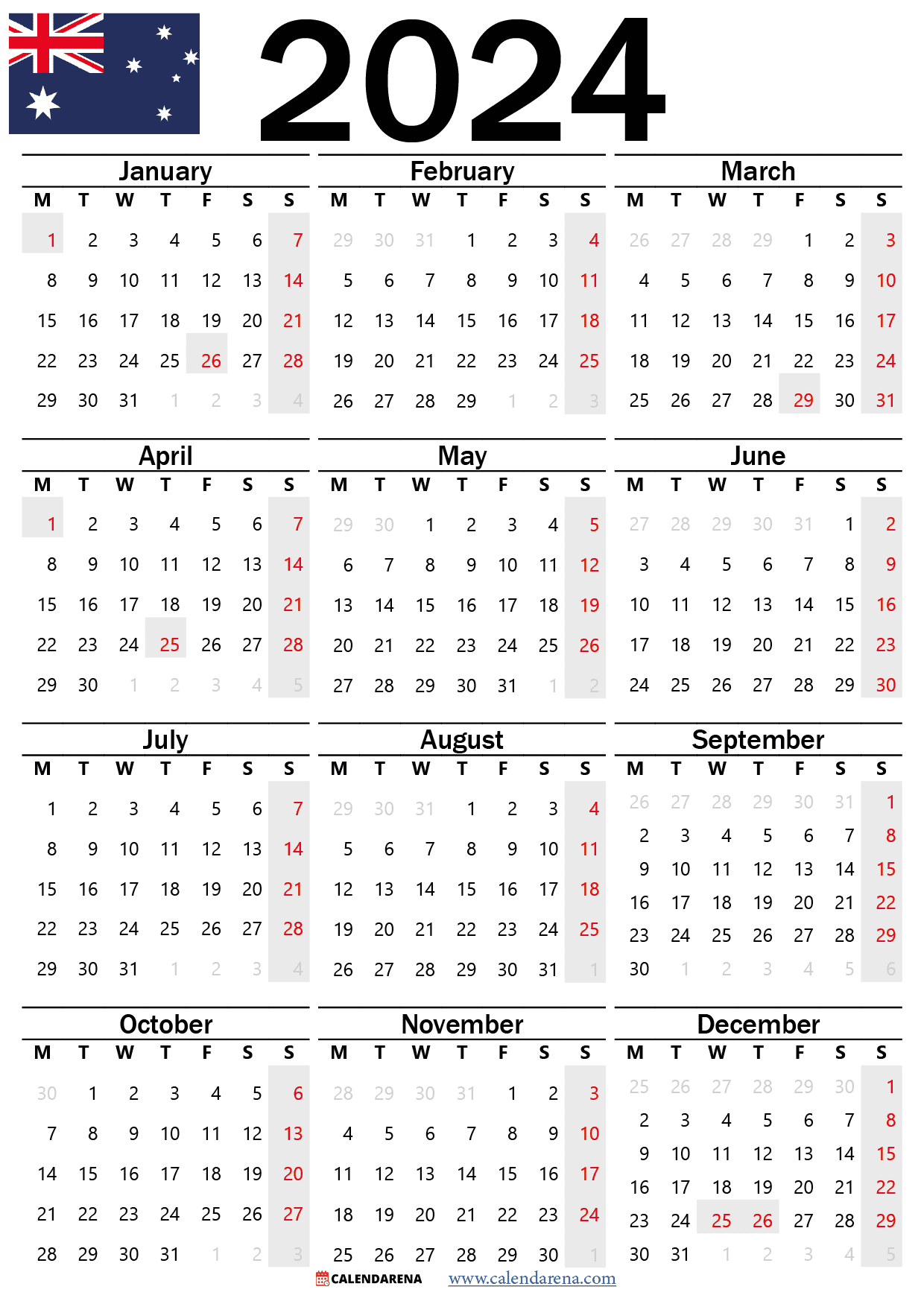 2024 18 Calendar Printable Australia 2024 CALENDAR PRINTABLE - Free Printable 2024 Yearly Calendar Australia