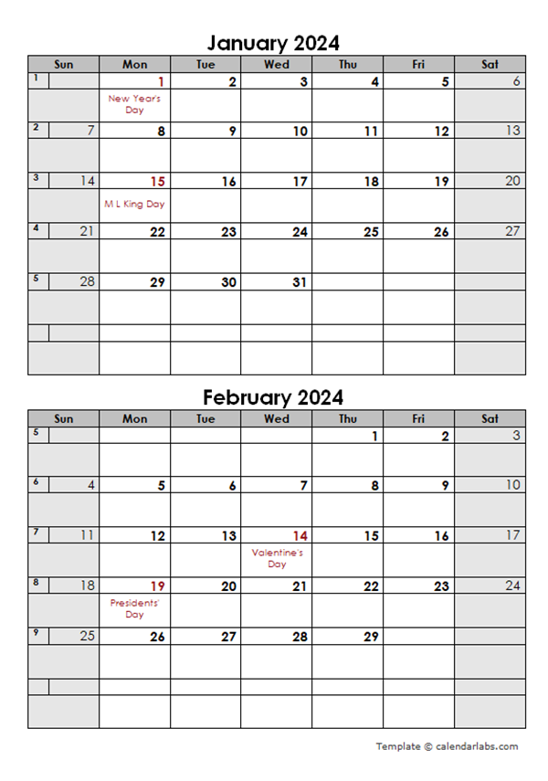 2024 2 Months Calendar Template Free Printable Templates - Free Printable 2024 Calendar Word Doc
