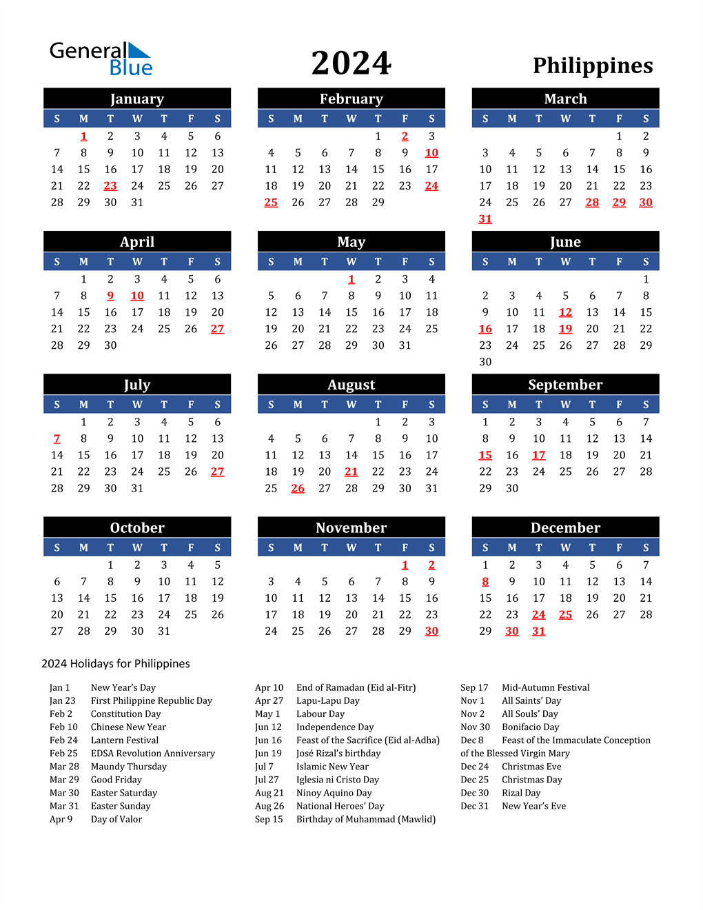 2024 2024 School Calendar Free Printable With Holidays 2024 CALENDAR - Free Printable 2024 Philippine Calendar With Holidays