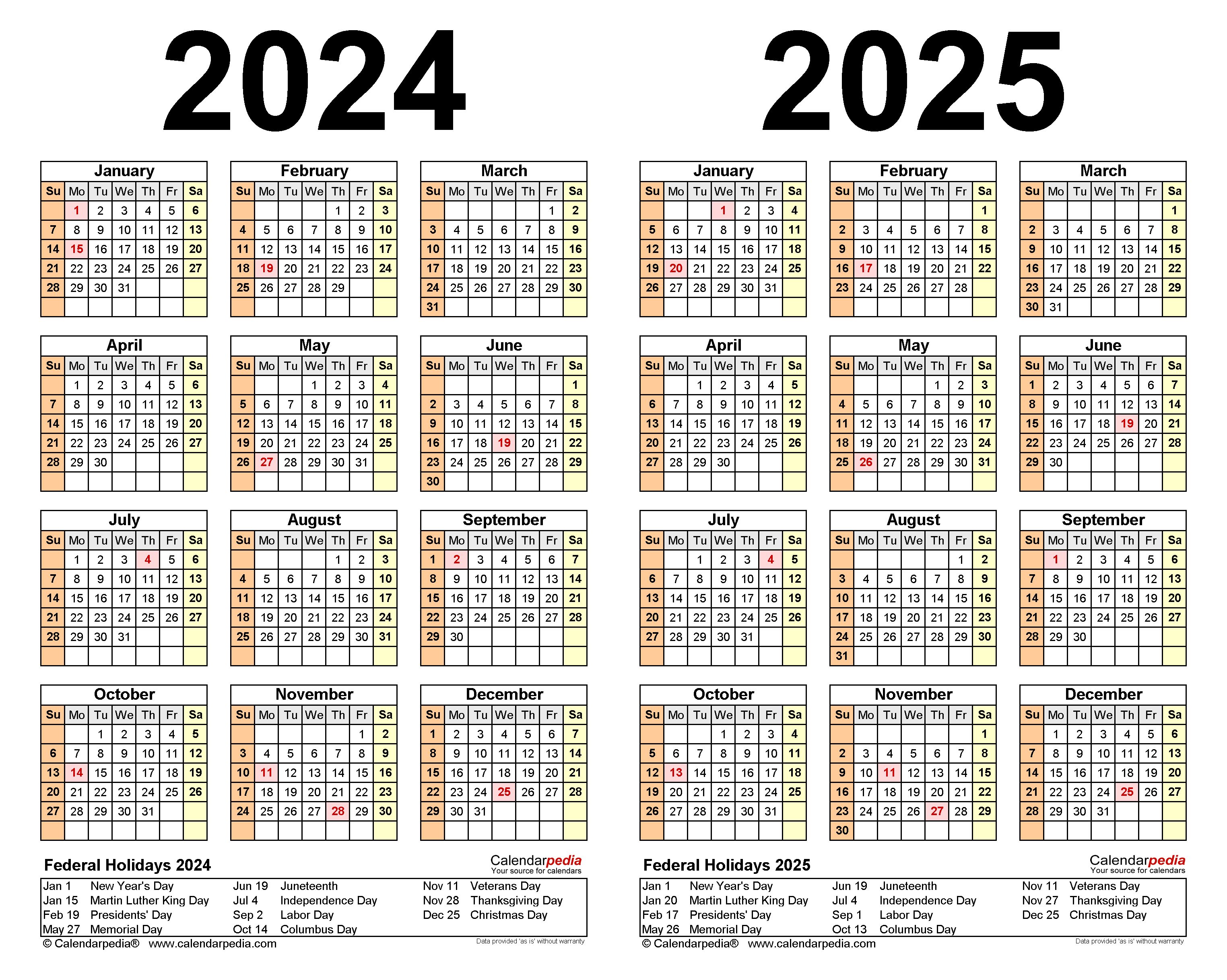 2024 2025 Calendar | Free Printable 12 Month Calendar 2024-2025