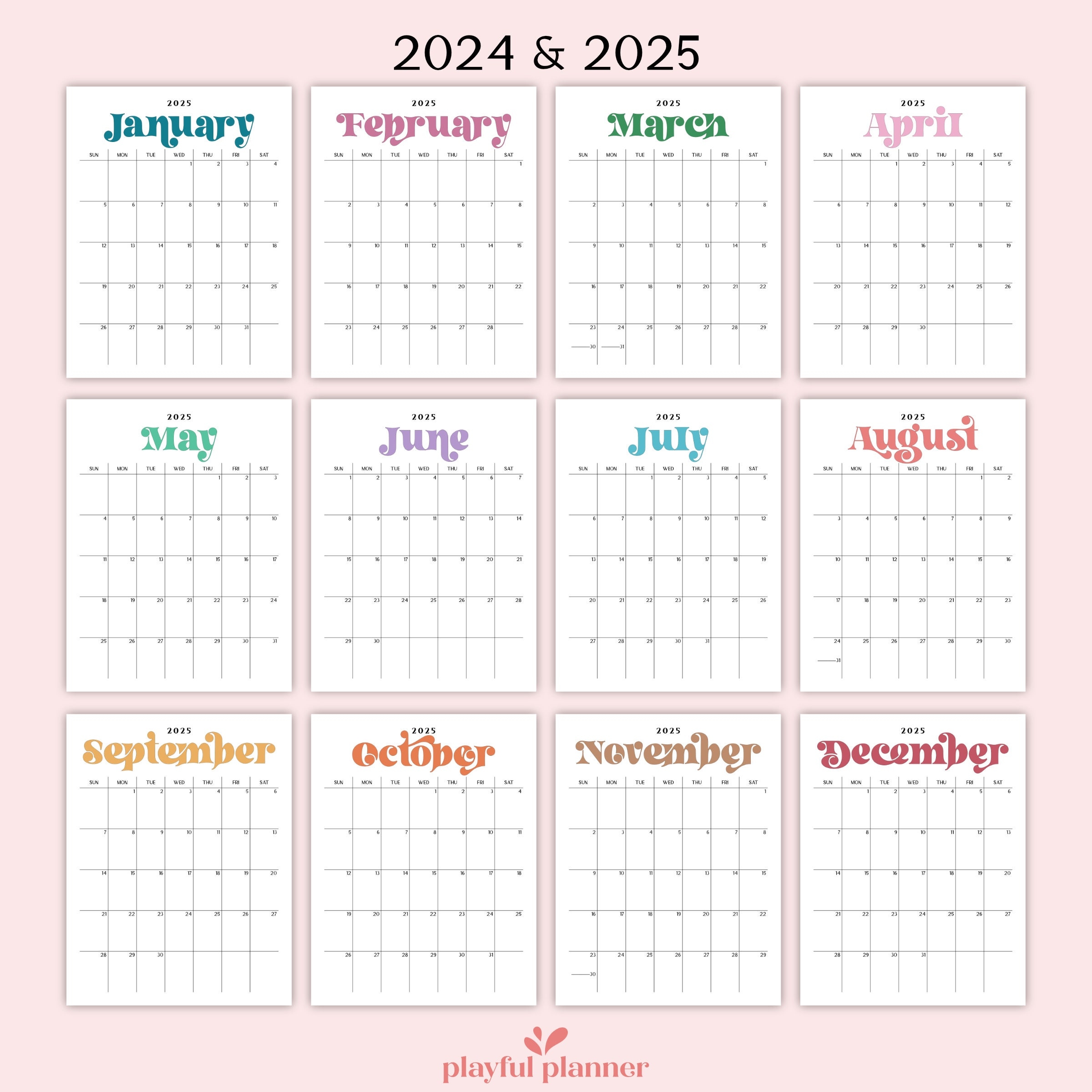 2024 2025 Calendar Bundle Printable Editable Portrait Monthly pertaining to Free Printable Calendar 2024-2025 Cute Vertical
