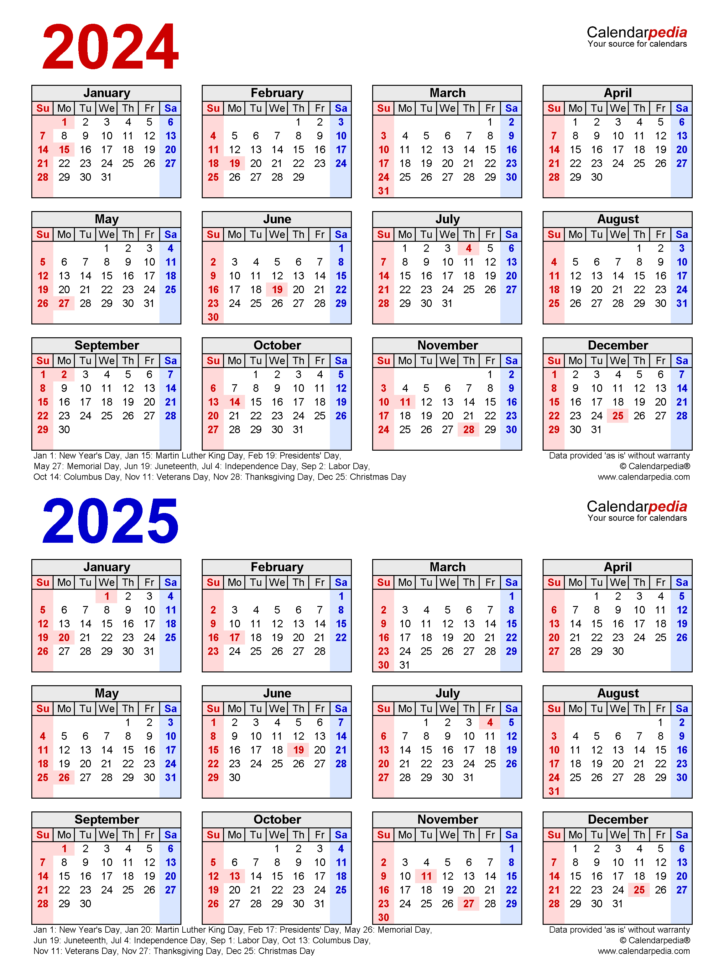 2024 2025 Two Year Calendar Free Printable PDF Templates | Free Printable 2024 Calendar 2025 W Holidays
