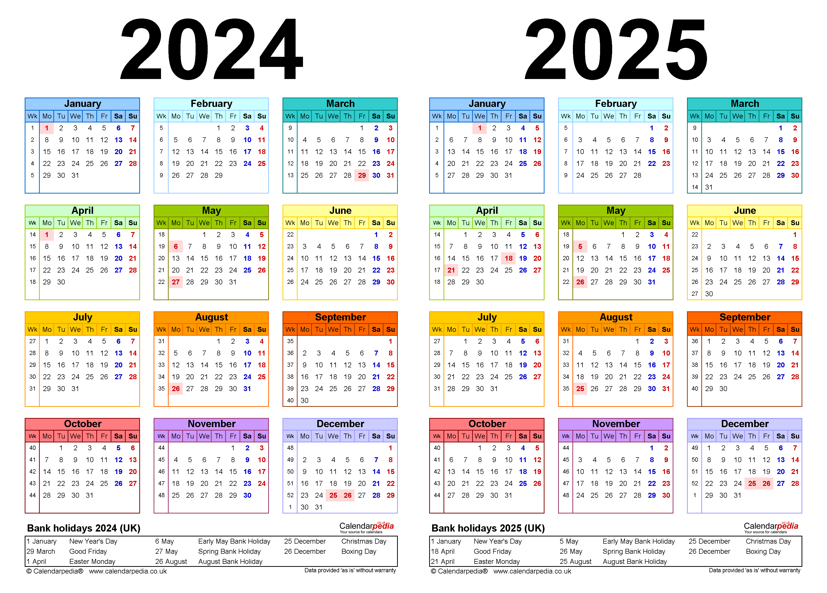 2024 2025 Two Year Calendar Free Printable Pdf Templates Images And - Free Printable 2024 Monthly Calendar UK With Bank Holidays