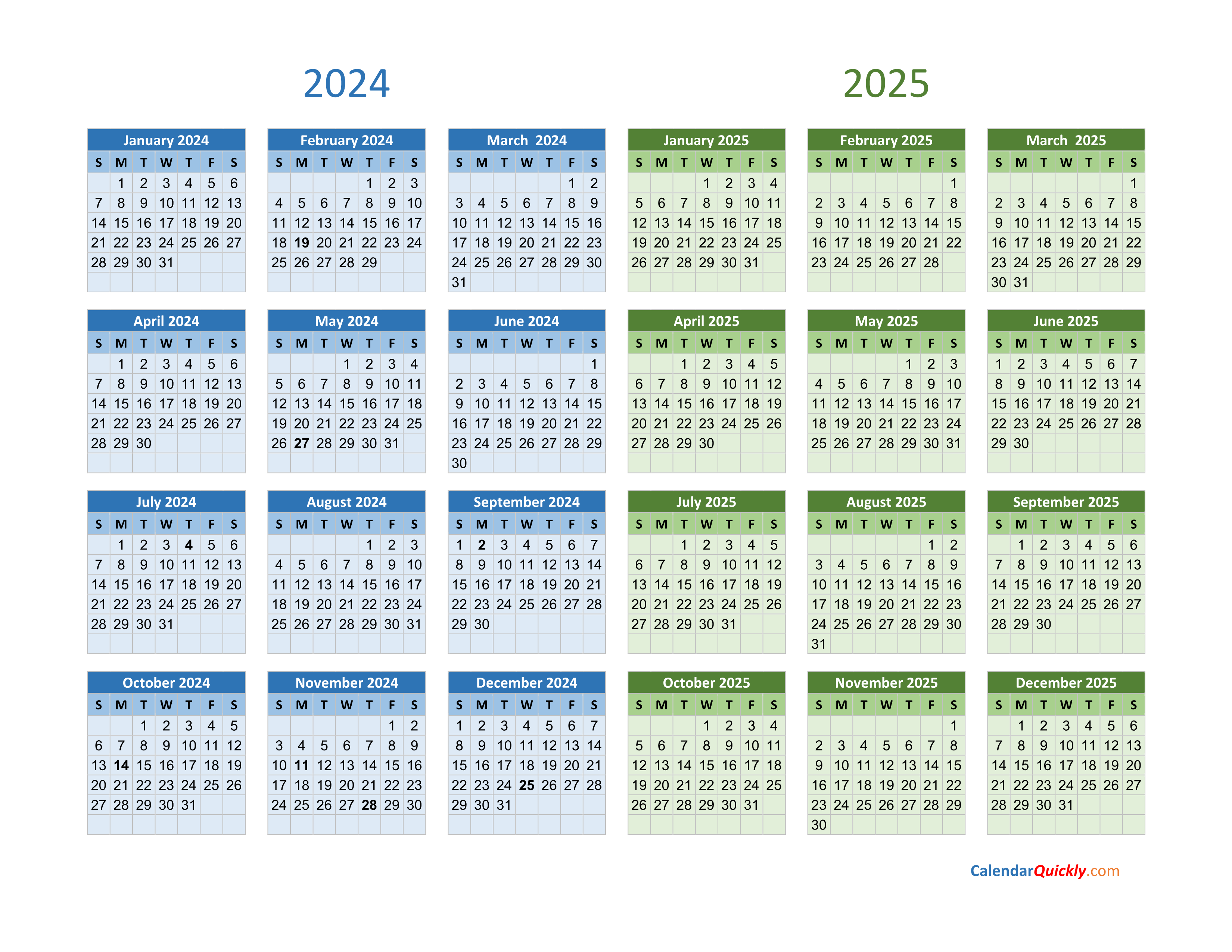 2024 And 2025 Calendar | Calendar Quickly for Free Printable Calendar 2024 And 2025 Pdf Download