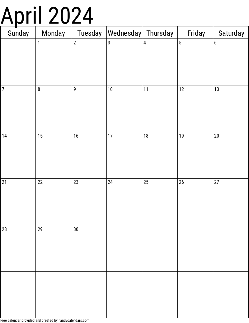 2024 April Calendars - Handy Calendars within Free Printable Calendar April 2024 Portrait