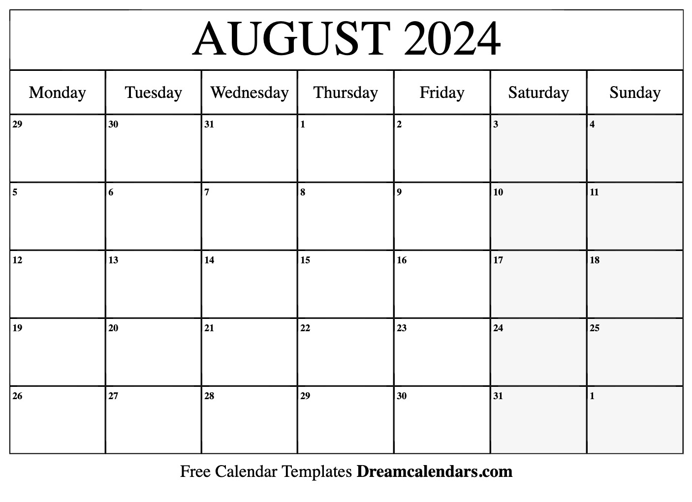 2024 August Calendar With Holidays Template Free Printfree Calendar 2024 - Free Printable Calendar Aug Coloring Pages 2024
