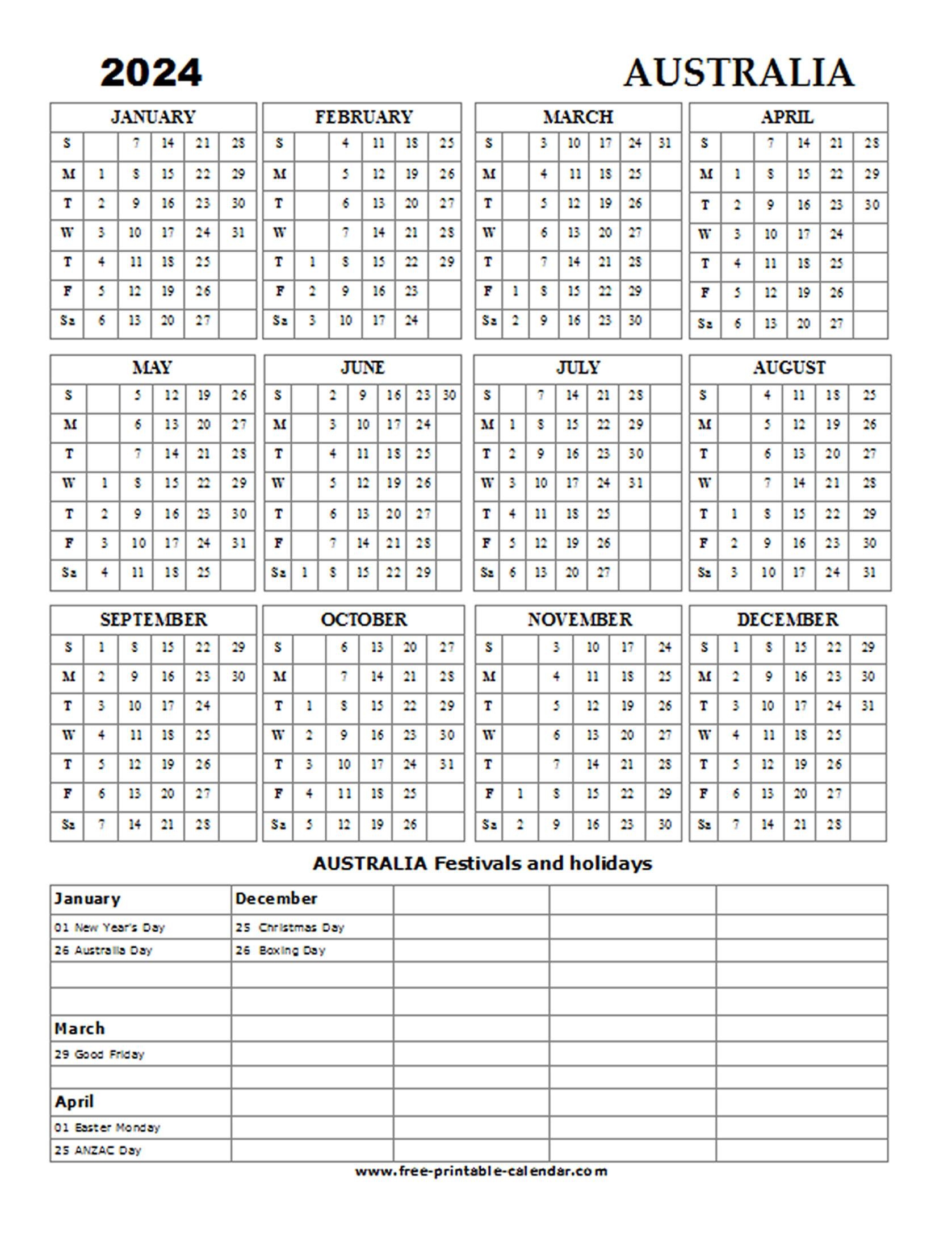 2024 Australia Holiday Calendar - Free-Printable-Calendar for Free Printable Calendar 2024 Australia