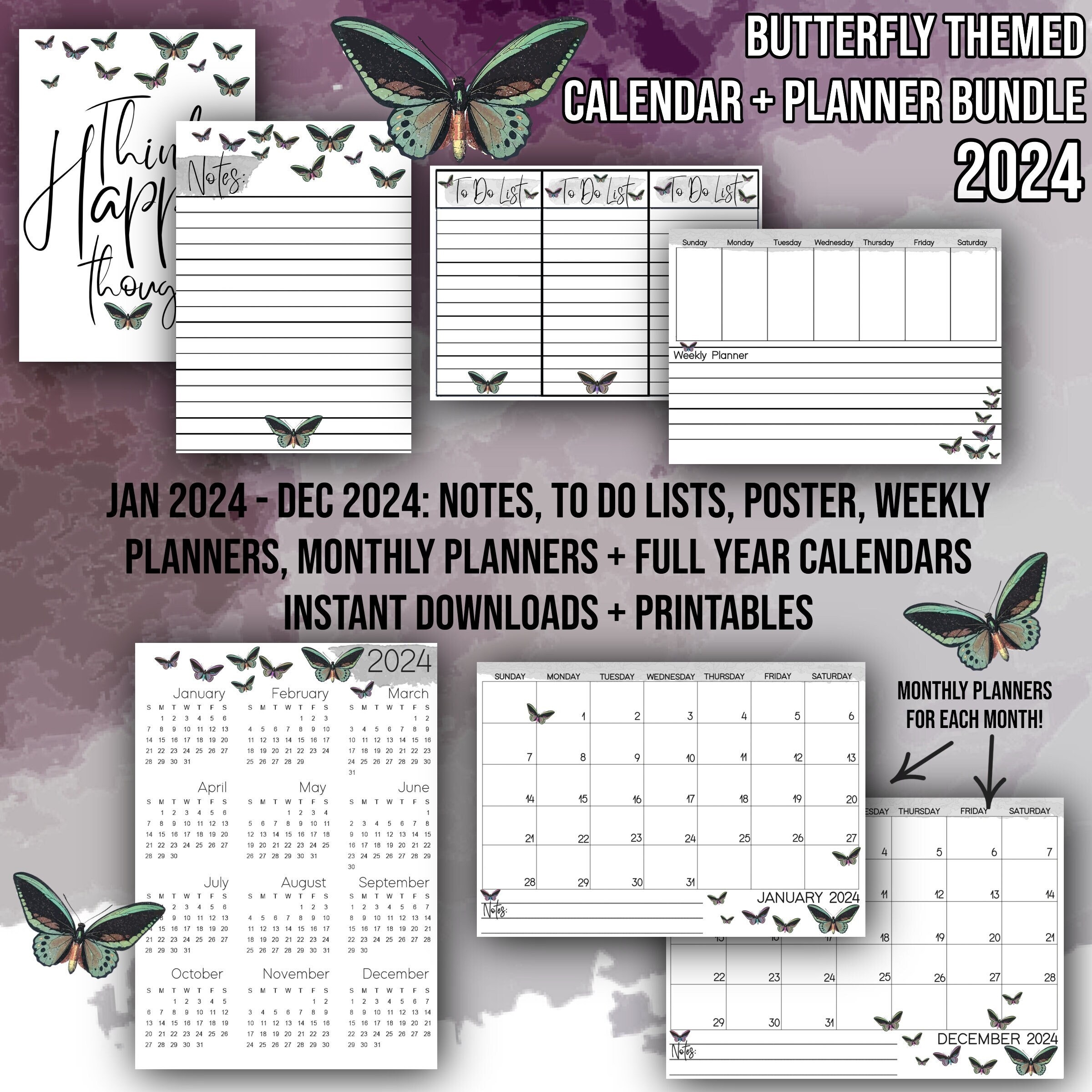 2024 Butterfly Themed Printable Calendar And Planners / Monthly inside Free Printable Butterfly Calendar 2024