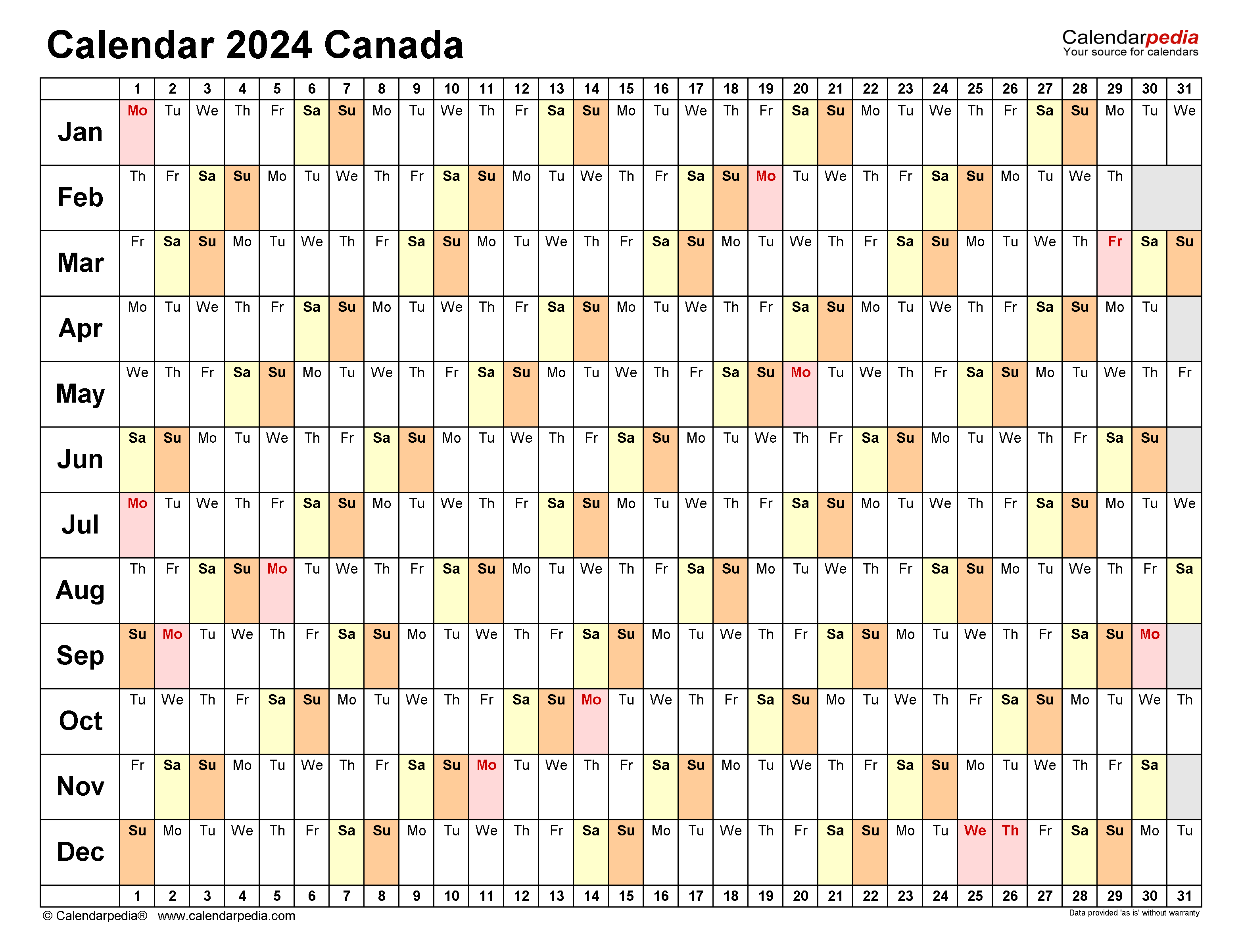 2024 Calendar 2024 Printable Canada 2024 CALENDAR PRINTABLE - Free Printable 2024 Calendar With Holidays Ontario Canada
