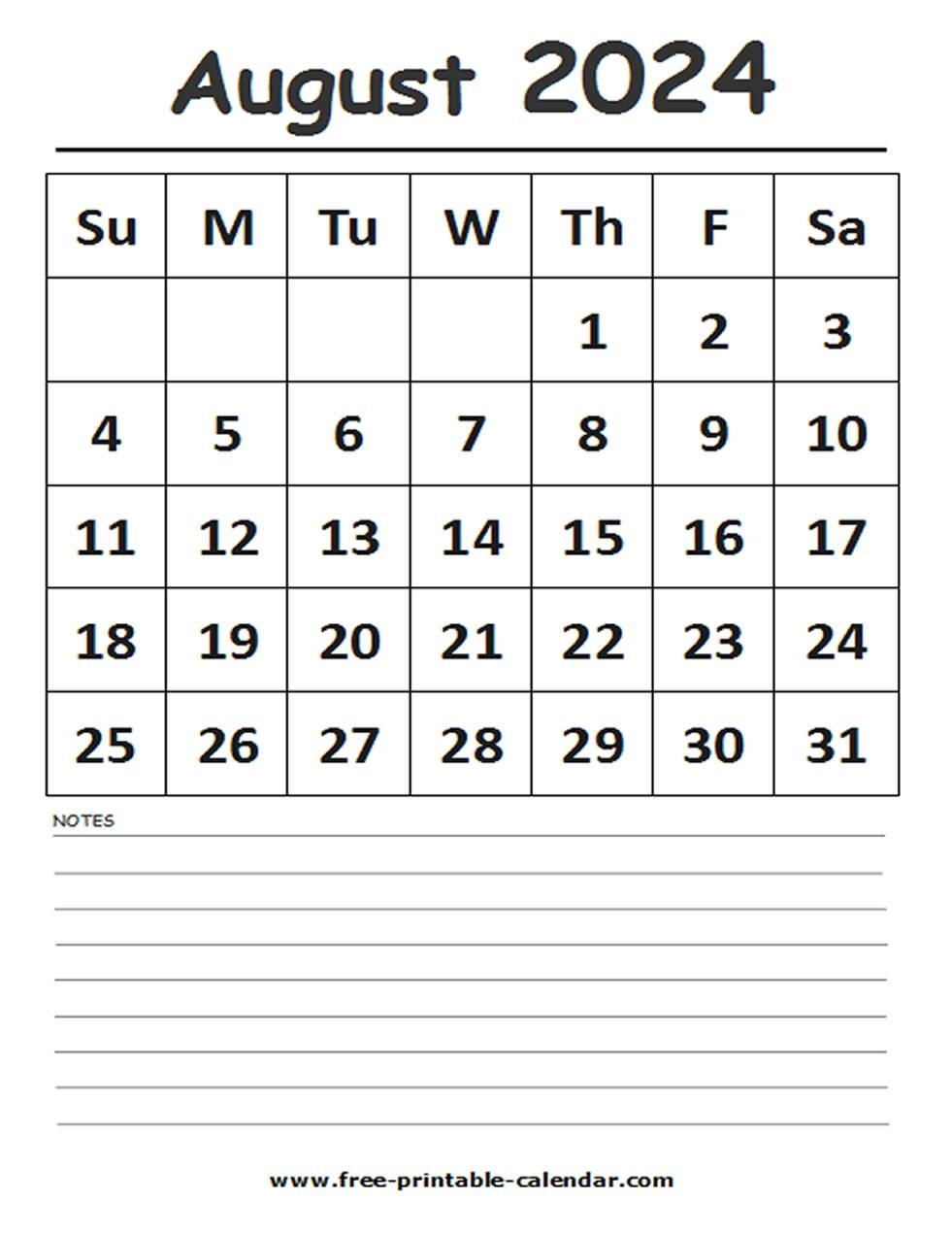 2024 Calendar August Printable - Free-Printable-Calendar with regard to Free Printable Calendar August 2024 To July 202