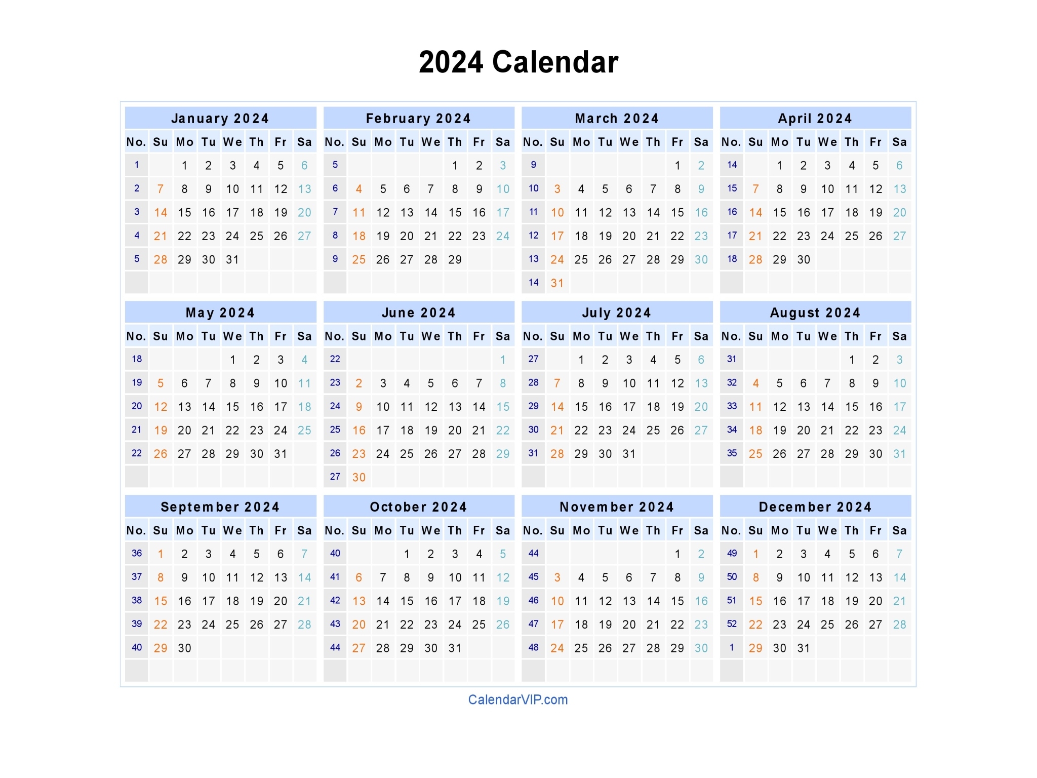 2024 Calendar Blank Printable Calendar Template In PDF Word Excel - Free Printable 2024 Monthly Calendar Landscape