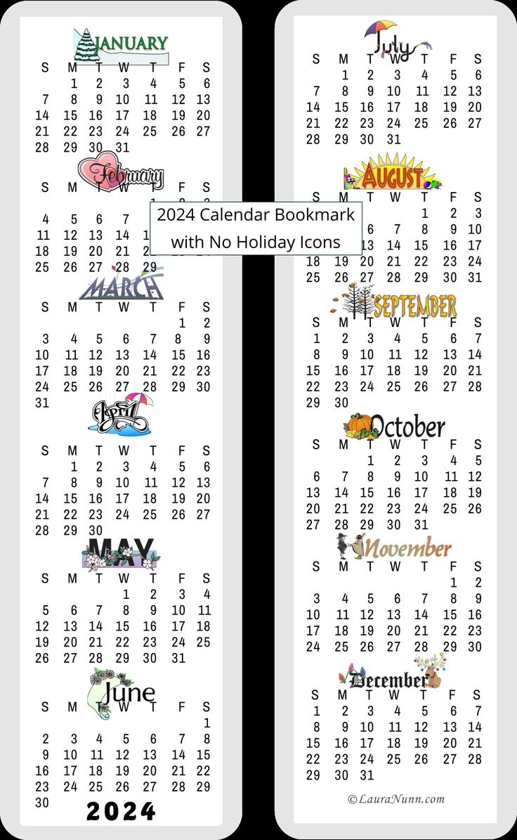 2024 Calendar Bookmark Laminated To Last All Year Without Holiday pertaining to Free Printable Calendar 2024 Bookmark