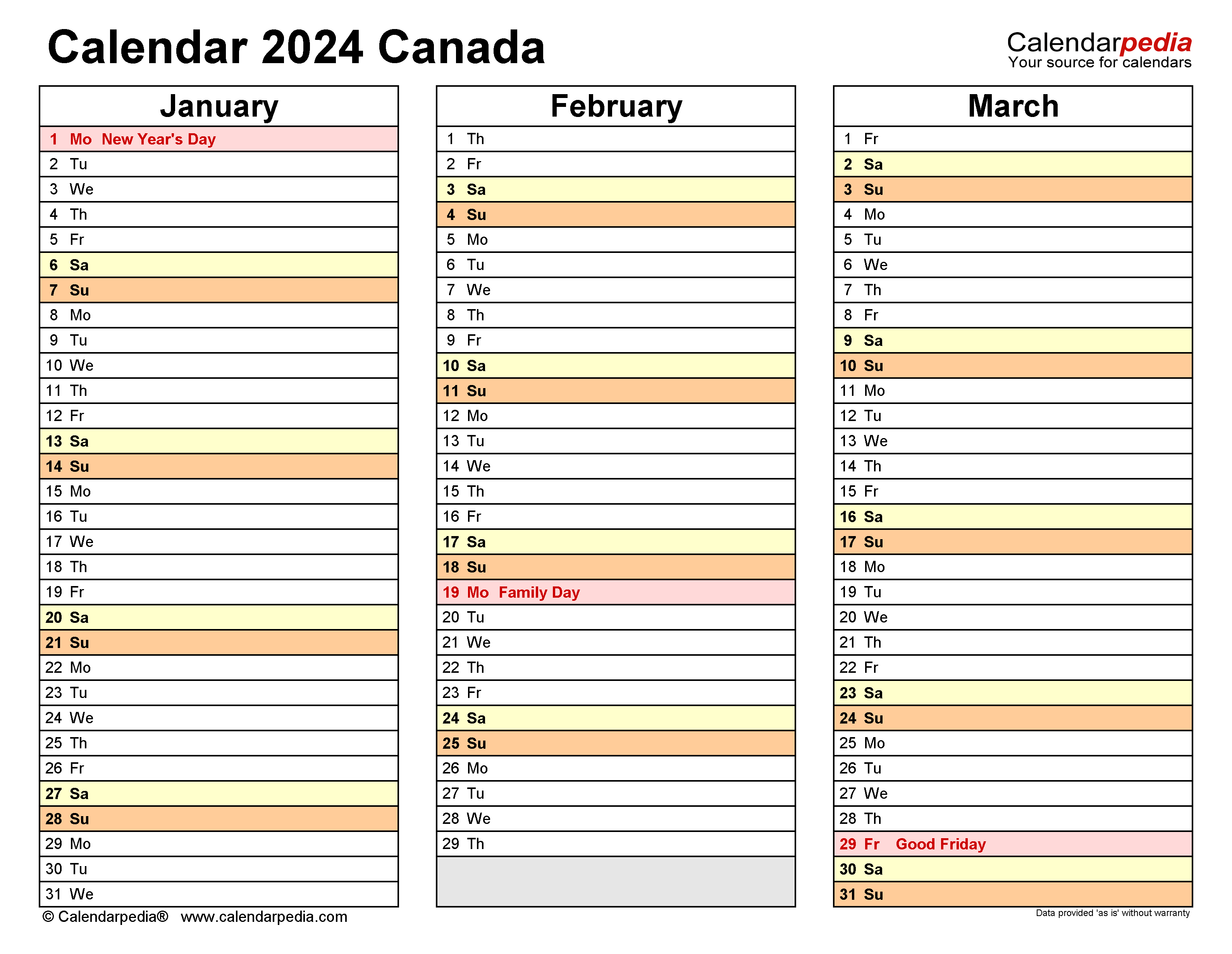 2024 Calendar Canada Printable Pdf 2024 CALENDAR PRINTABLE - Free Printable 2024 Yearly Calendar Canada