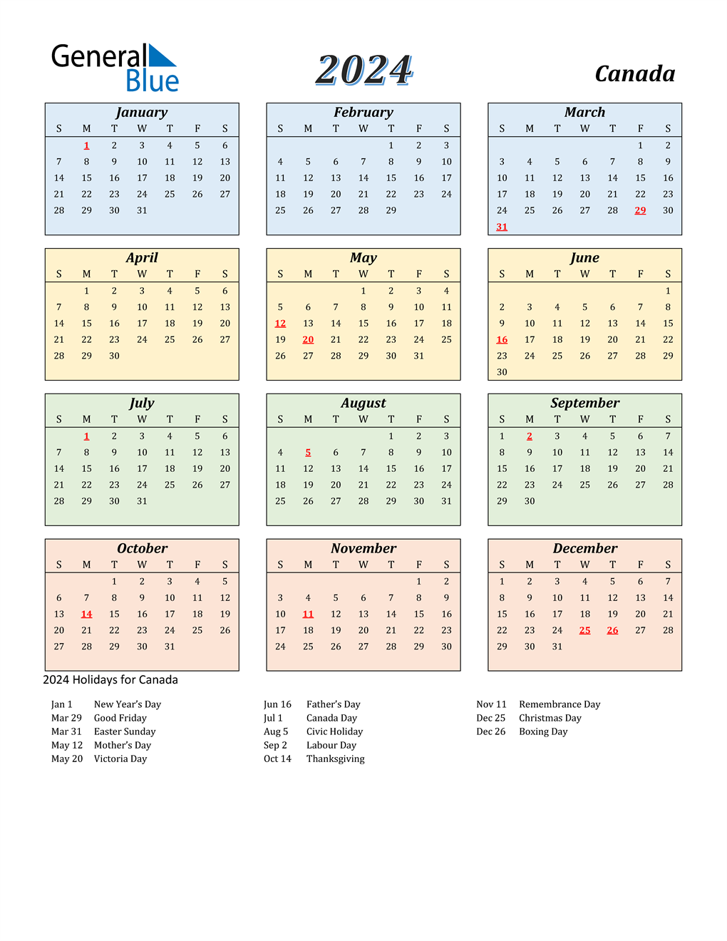 2024 Calendar Canada With Holidays Jana Rivkah - Free Printable 2024 Calendar Canada Printable With Holidays