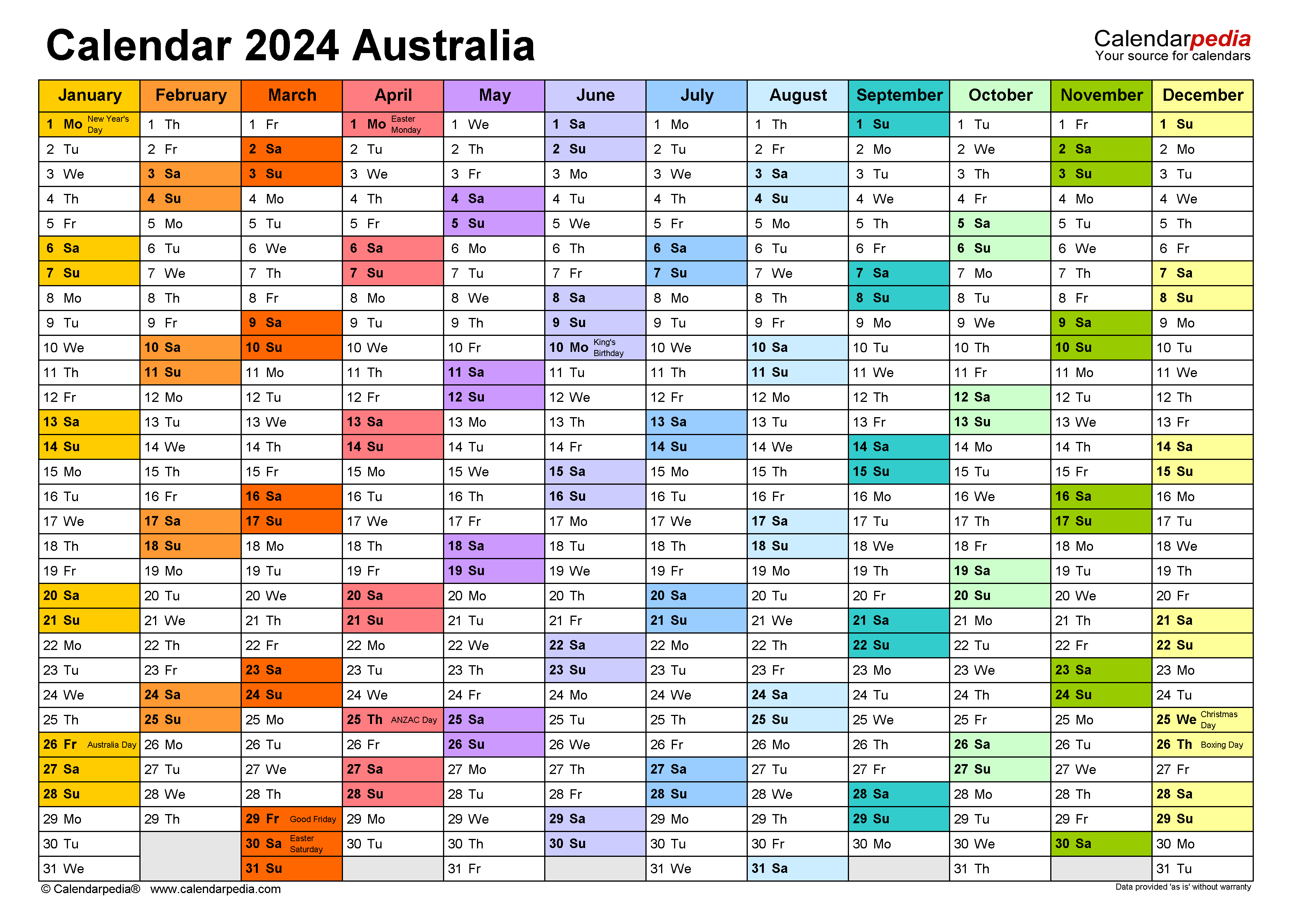 2024 Calendar Excel pertaining to Free Printable Calendar 2024 Australia