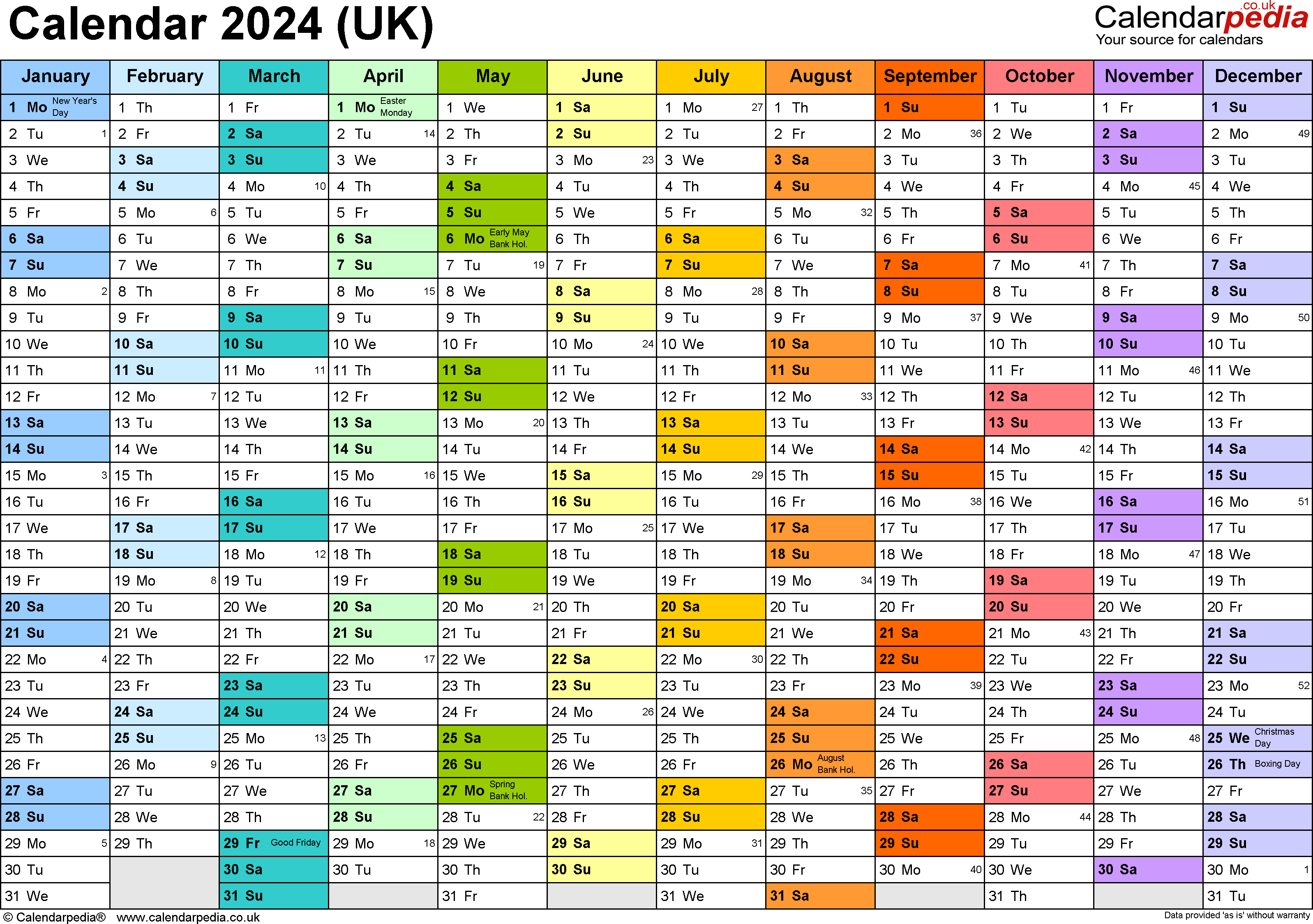 2024 Calendar Excel Uk With Holidays Bill Marjie - Free Printable 2024 Calendar With Holidays UK