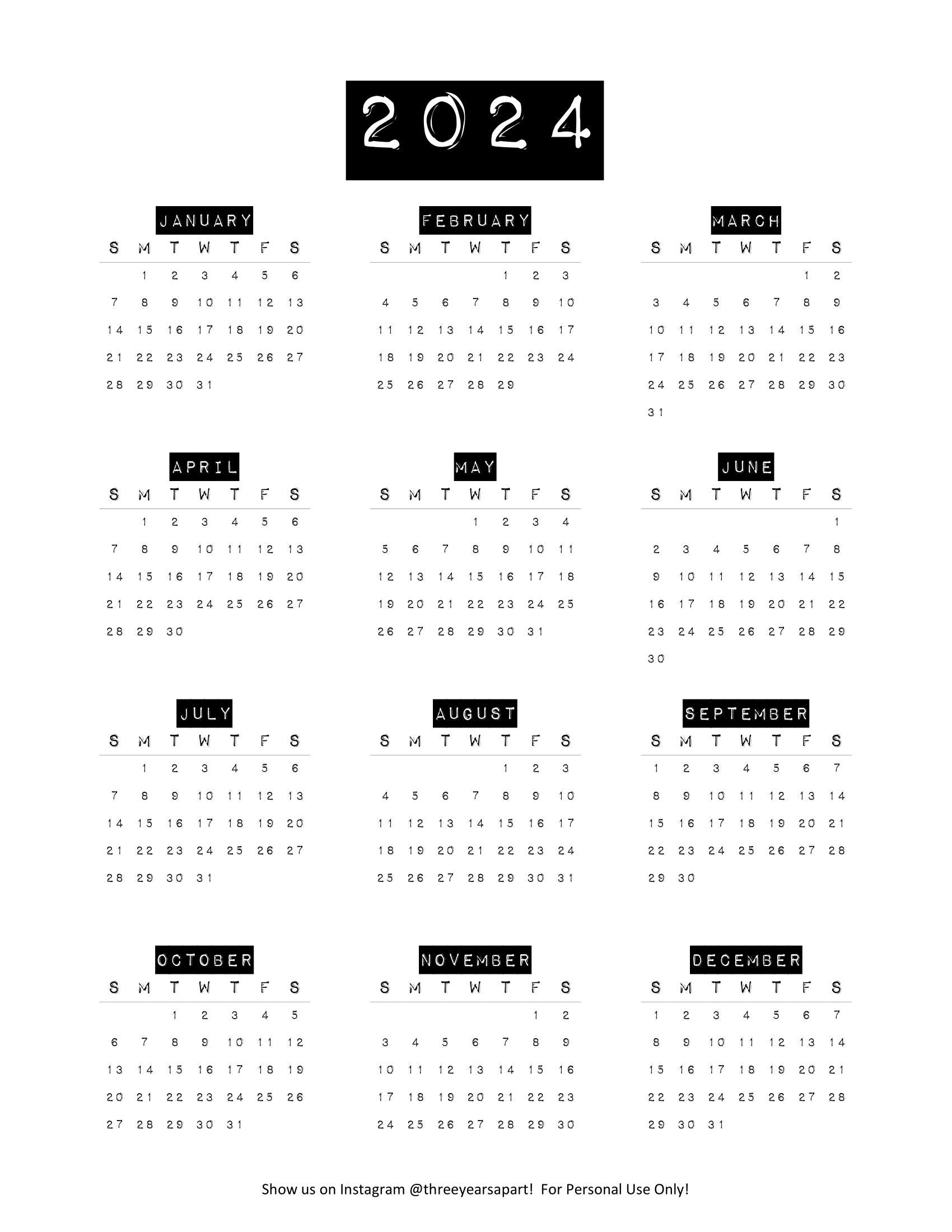 2024 Calendar Free Printable | Bullet Journal And Planner Free for Free Printable Bullet Journal 2024 Calendar