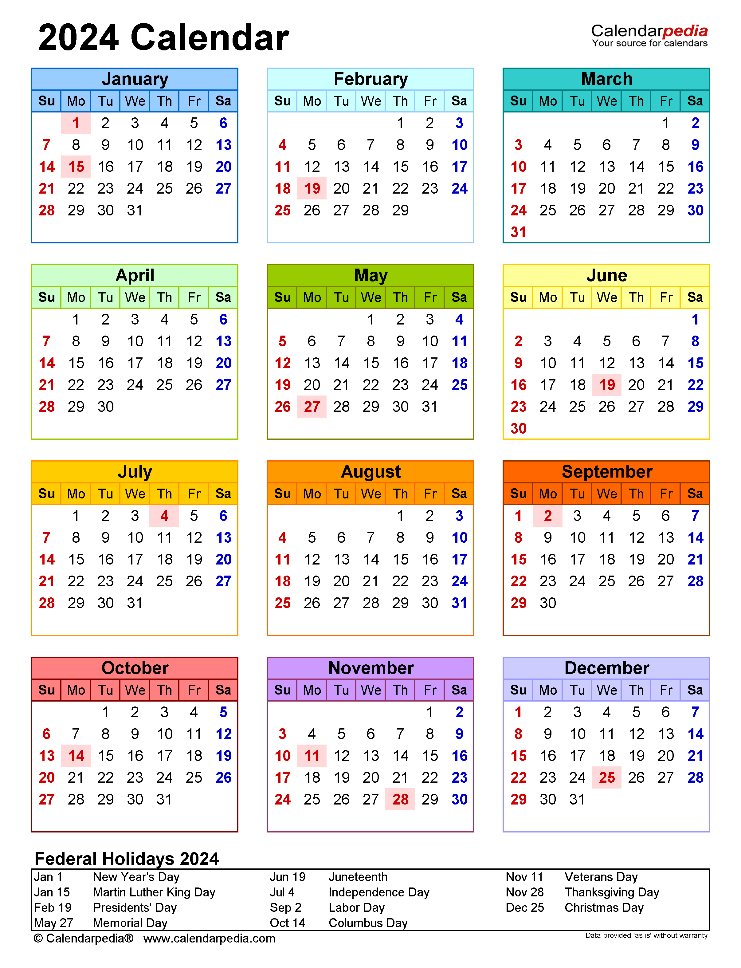 2024 Calendar - Free Printable Pdf Templates - Calendarpedia throughout Free Printable Calendar 2024 Pocket Size