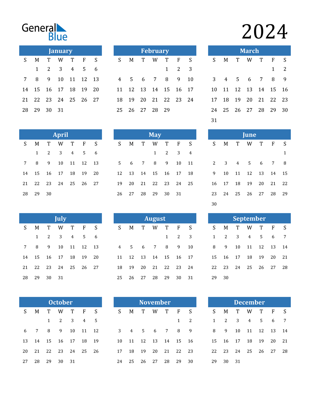 2024 Calendar PDF Word Excel - Free Printable 12 Month Calendar 2024 Pdf Download