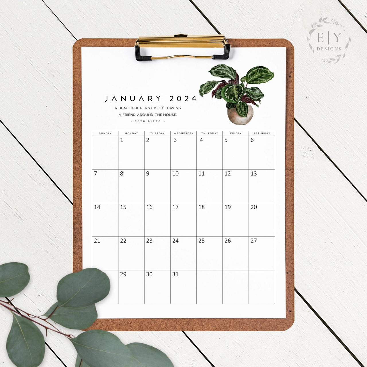 2024 Calendar | Plant Lovers | Pdf Or Printed - Especially Yours within Free Printable Calendar 2024 Botanical Paperworks