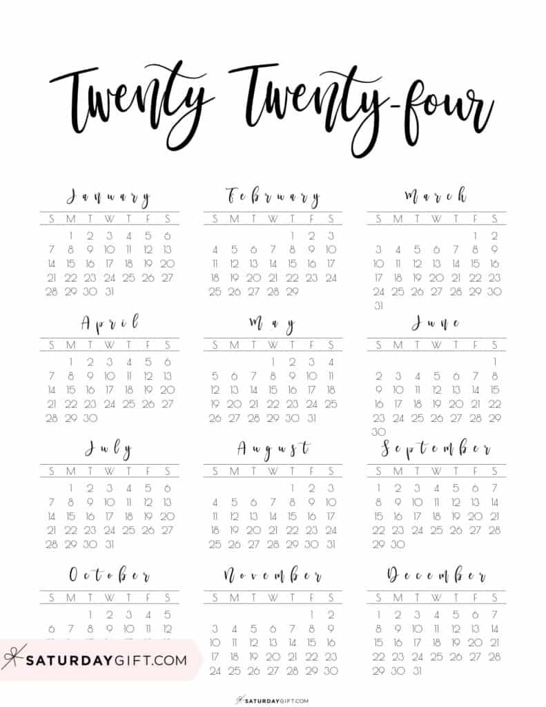 2024 Calendar Printable - 18 Cute &amp;amp; Free 2024 Yearly Calendar for Free Printable Calendar 2024 Design