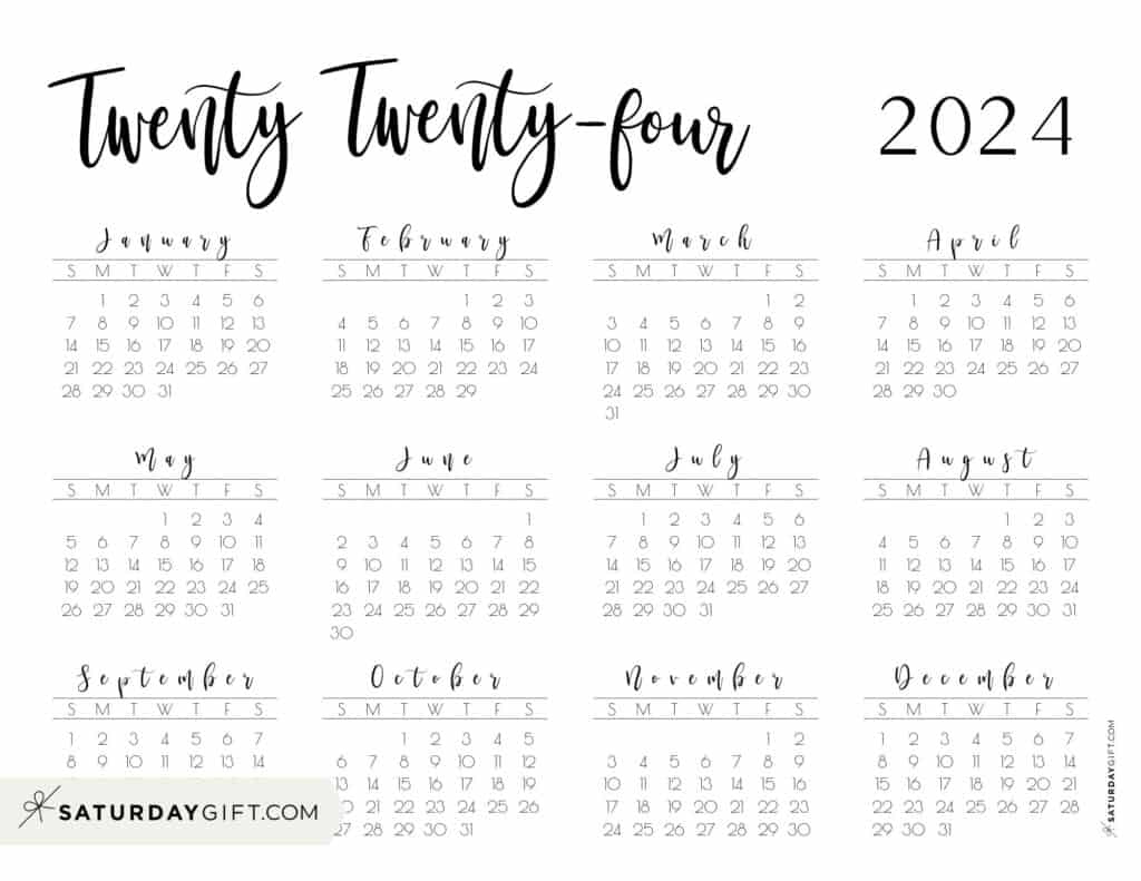 2024 Calendar Printable - 18 Cute &amp;amp; Free 2024 Yearly Calendar for Free Printable Calendar 2024 Horizontal