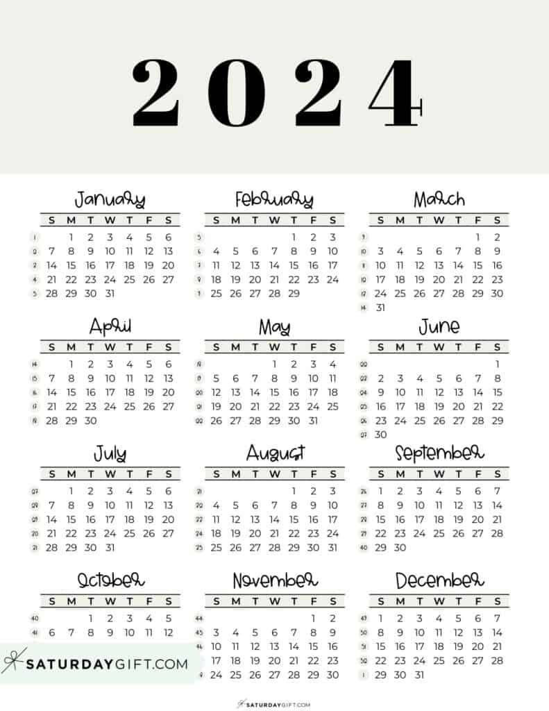 2024 Calendar Printable - 18 Cute &amp;amp; Free 2024 Yearly Calendar inside Free Printable Calendar 2024 A4 Size