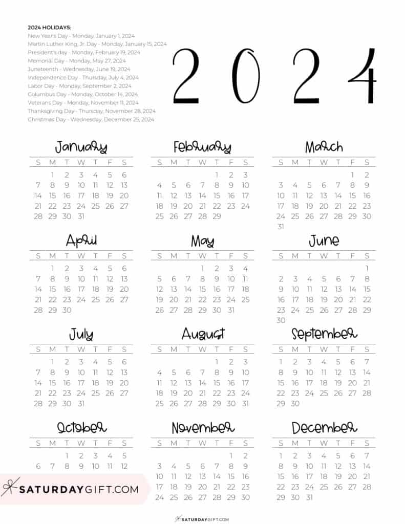2024 Calendar Printable - 18 Cute &amp;amp; Free 2024 Yearly Calendar regarding Free Printable Bullet Journal 2024 Calendar