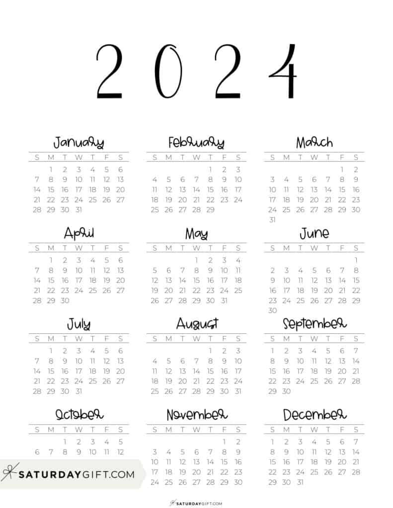 2024 Calendar Printable - 18 Cute &amp;amp; Free 2024 Yearly Calendar throughout Free Printable Calendar 2024 Year At A Glance
