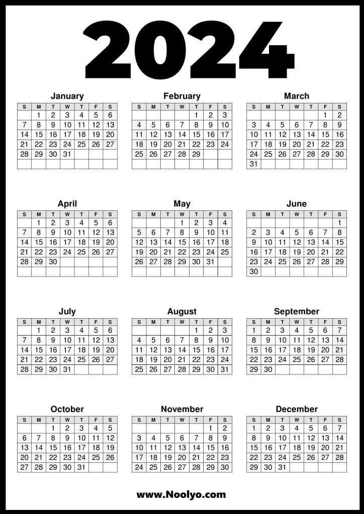 2024 Calendar Printable A4 Size Noolyo - Free Printable A4 Calendar 2024