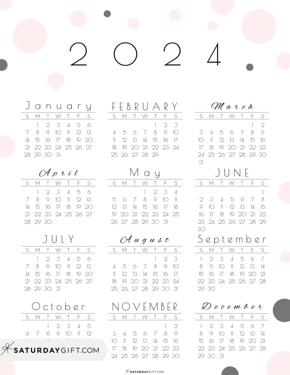 2024 Calendar Printable Cute Free 2024 Yearly Calendar Templates 2024 - Free Printable 2024 Calendar Site Pinterest