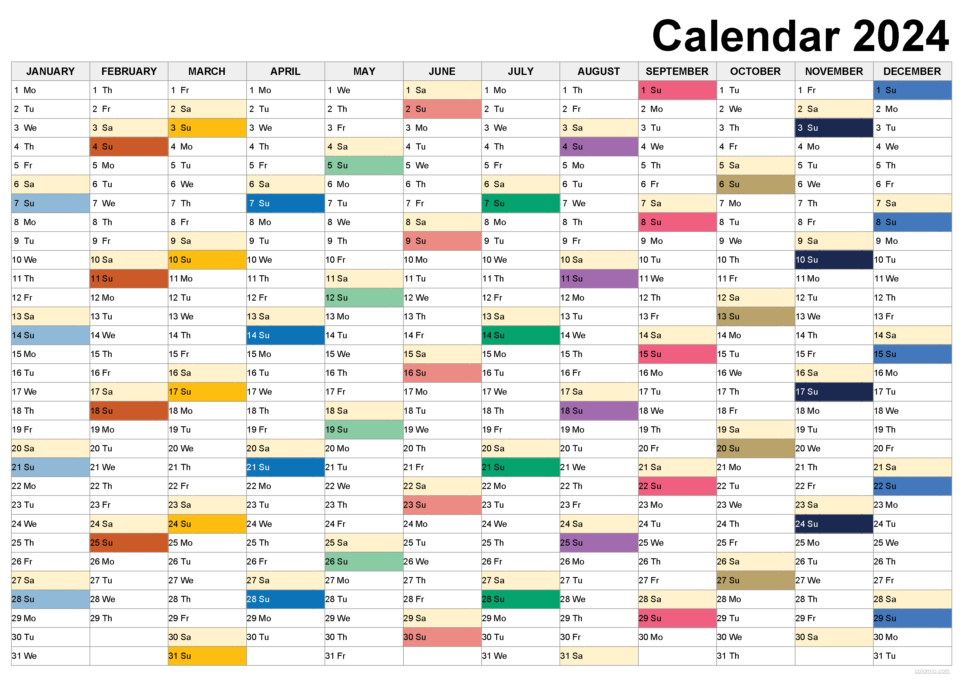 2024 Calendar Printable, ✓ Pdf, Excel And Image File - Free throughout Free Printable Calendar 2024 Landscape
