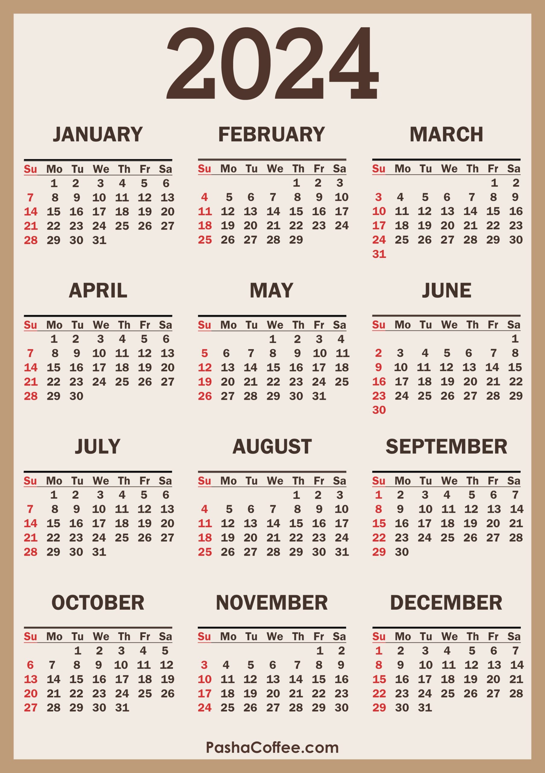 2024 Calendar, Printable Free, Vertical – Pashacoffee inside Free Printable Calendar 2024 One Page