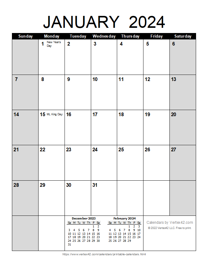 2024 Calendar Printable One Page - Free Printable 2024 Calendar Portrait